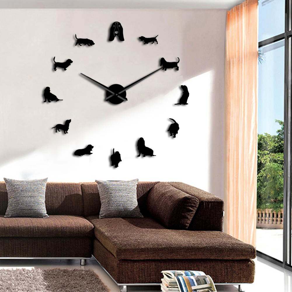 DIY Giant Wall Clock Pet Shop Dog Breed Big Clock Frameless Wall Watch Dog Lovers Gift