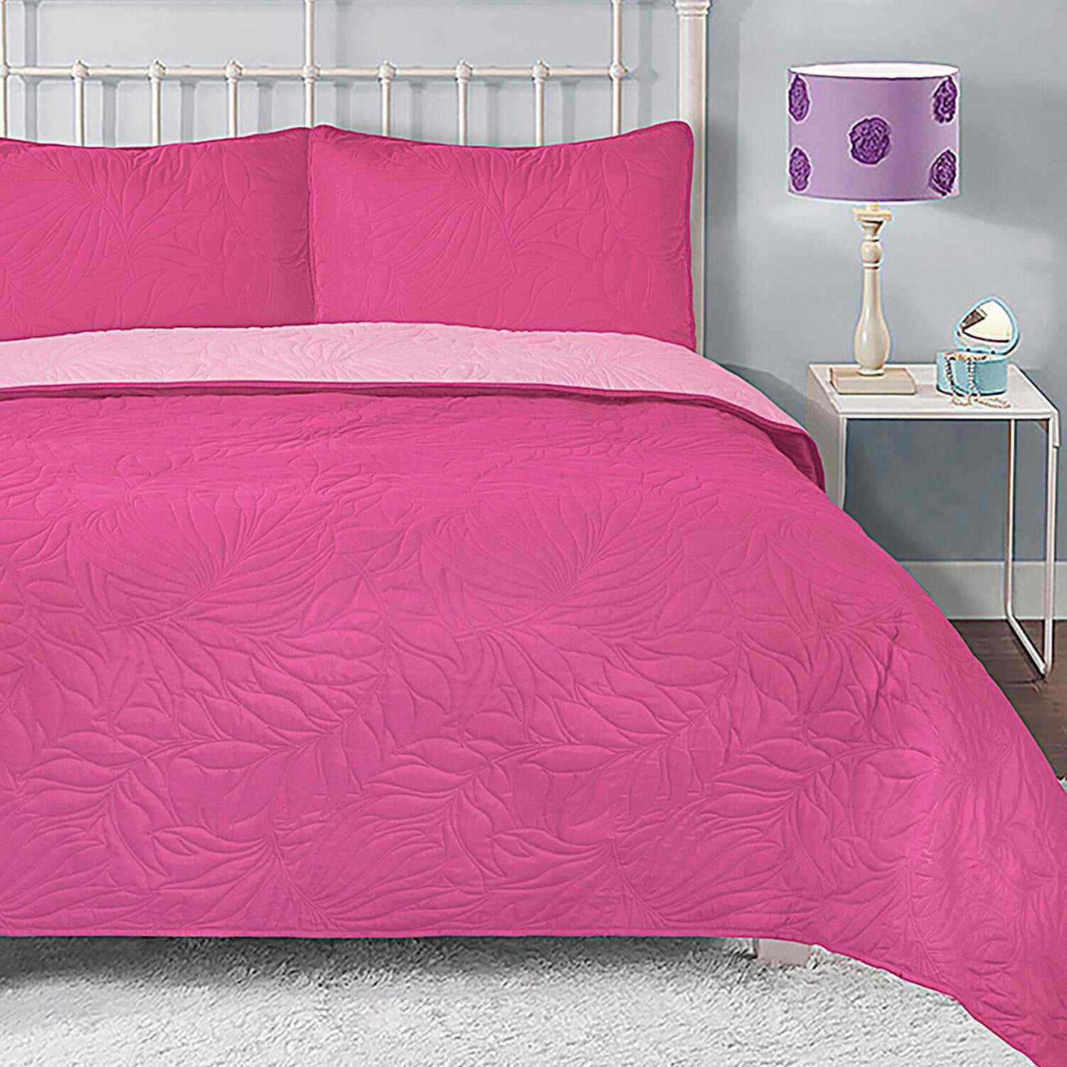 3 Piece Oversized Ultrasonic Embossed Bedspread Set with Botanical Pattern-Sophia