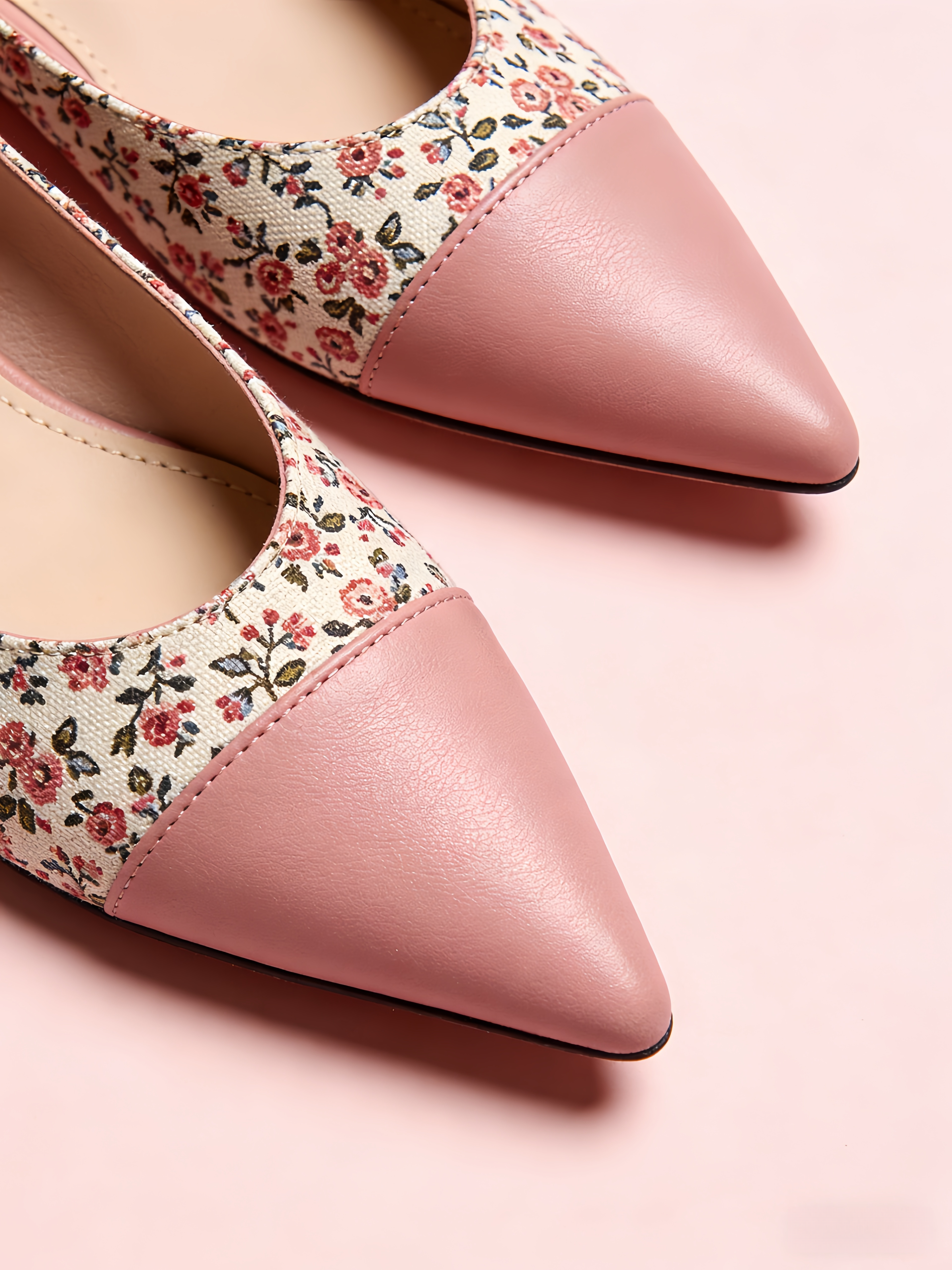 Pink Flat Feet Shoes Sheepskin Comfy Splicing Floral Pointed Toe