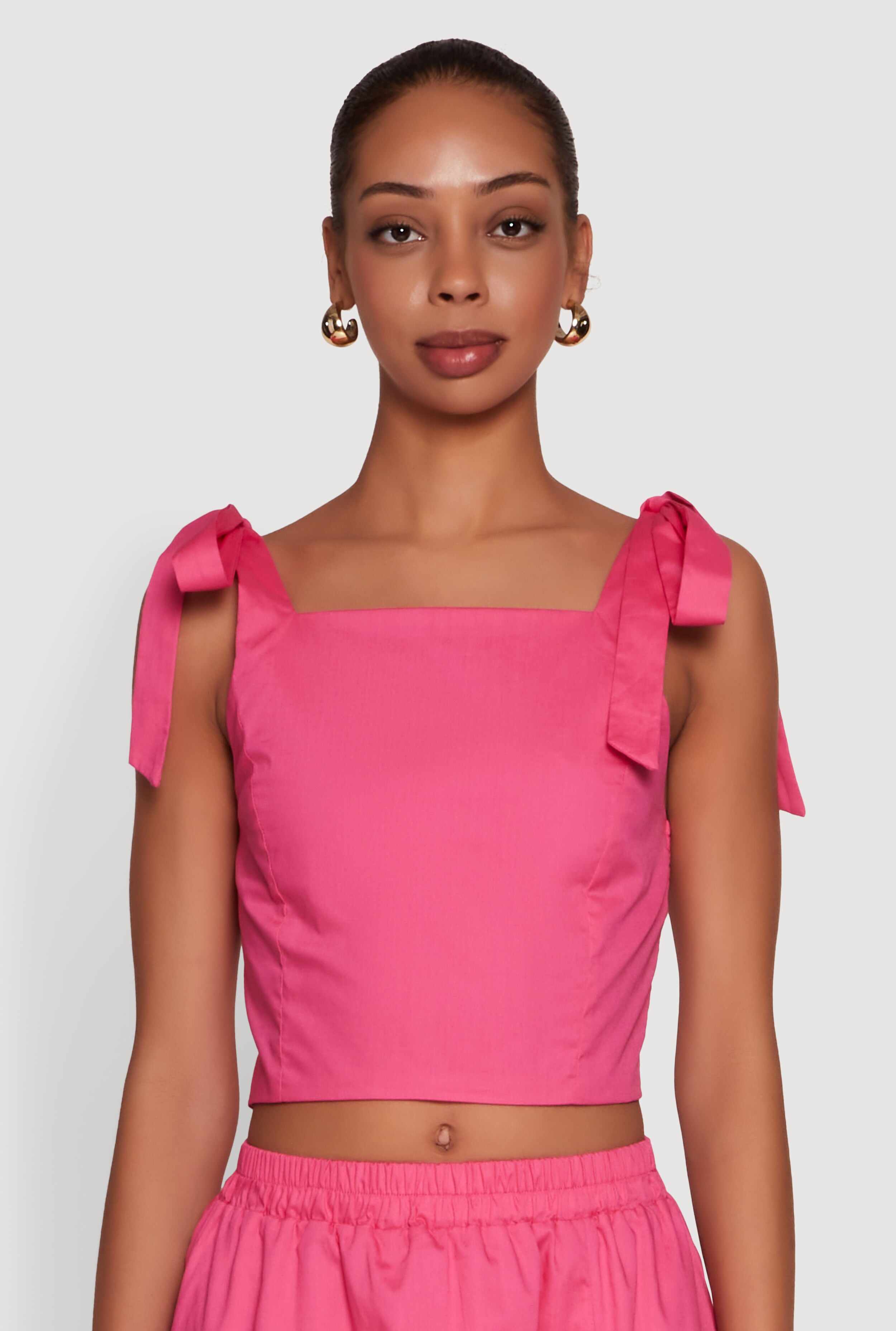 Chic Bow Detail Smocked Crop Top