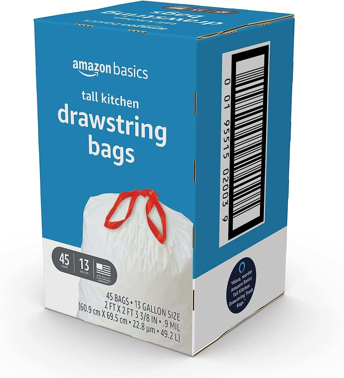 Tall Kitchen Drawstring Trash Bags, 13 Gallon, Unscented, 120 Count (Previously Solimo)
