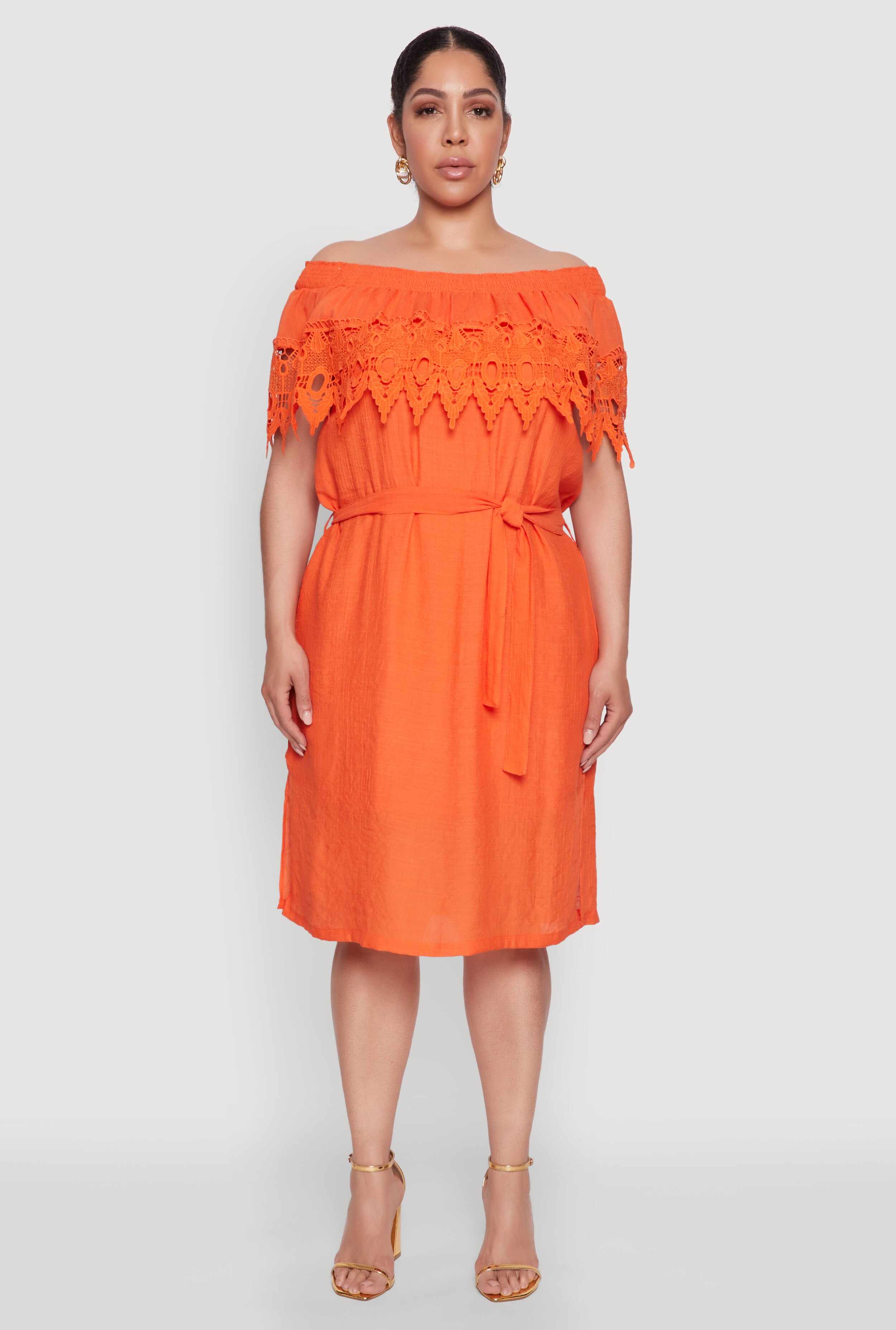 Plus Size Crochet Overlay Off The Shoulder Dress