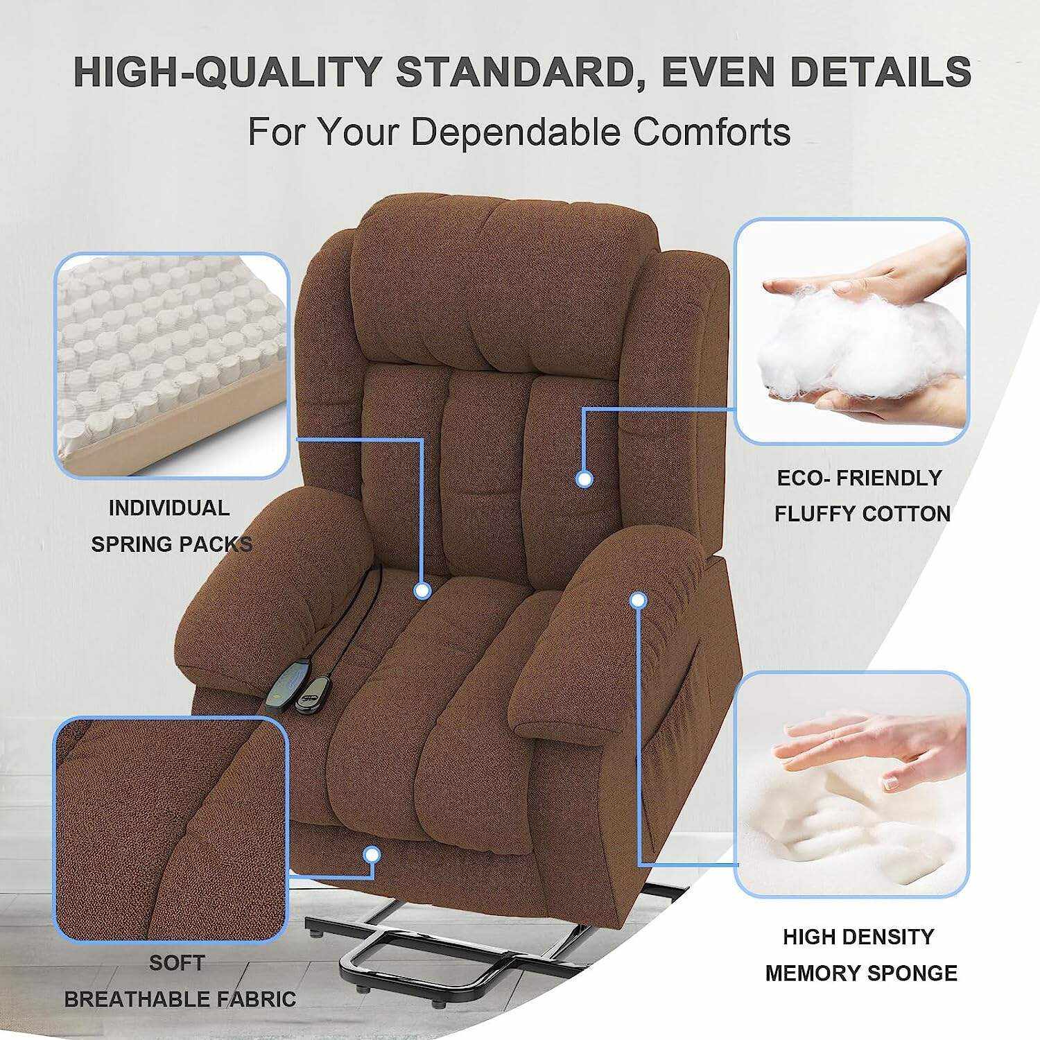 YONISEE Lar2ge Lift Chairs Recliner for Elderly - Power Fabric Lift Chair Modern with Massage and Heat, Extended Footrest, 3 Positions, 2 Side Pockets, and Cup Holders, USB Ports, Coffee Color