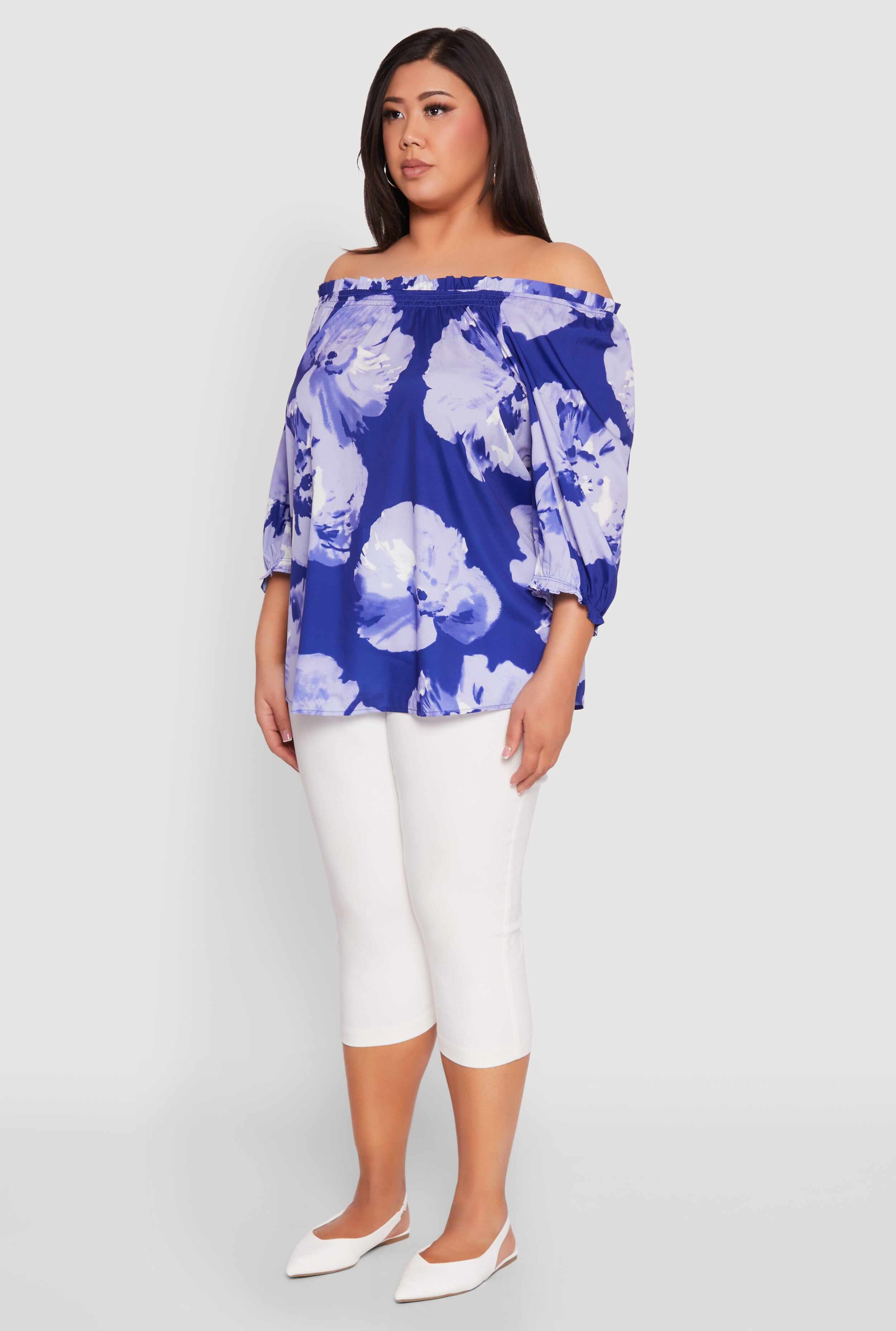 Plus Size Floral Off the Shoulder Blouse