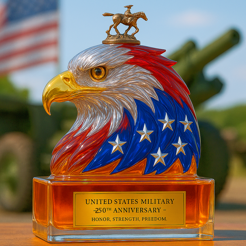 Military 250th Anniversary Eagle Whiskey Bottle