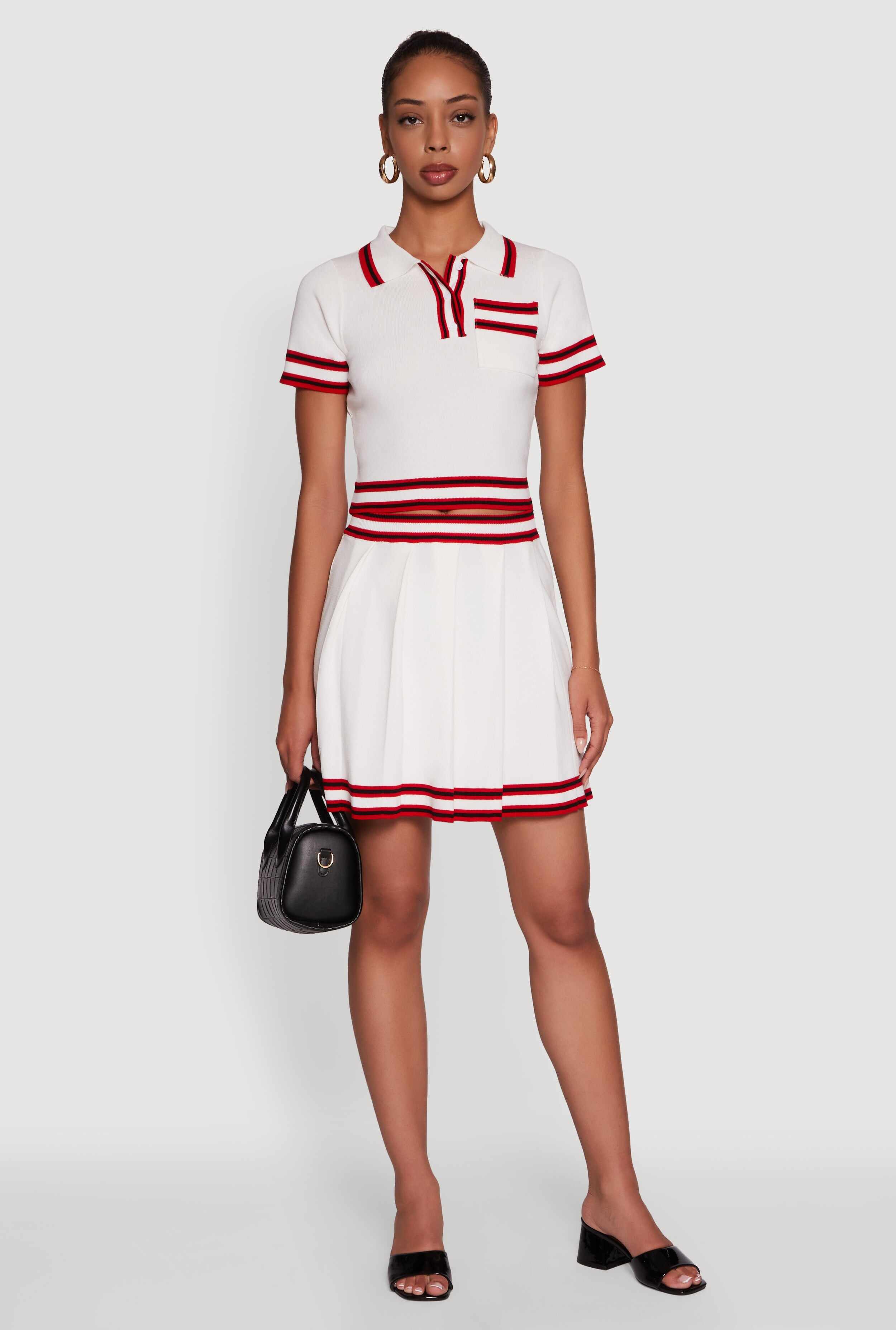Daisy Varsity Stripe Trim Cropped Polo Shirt