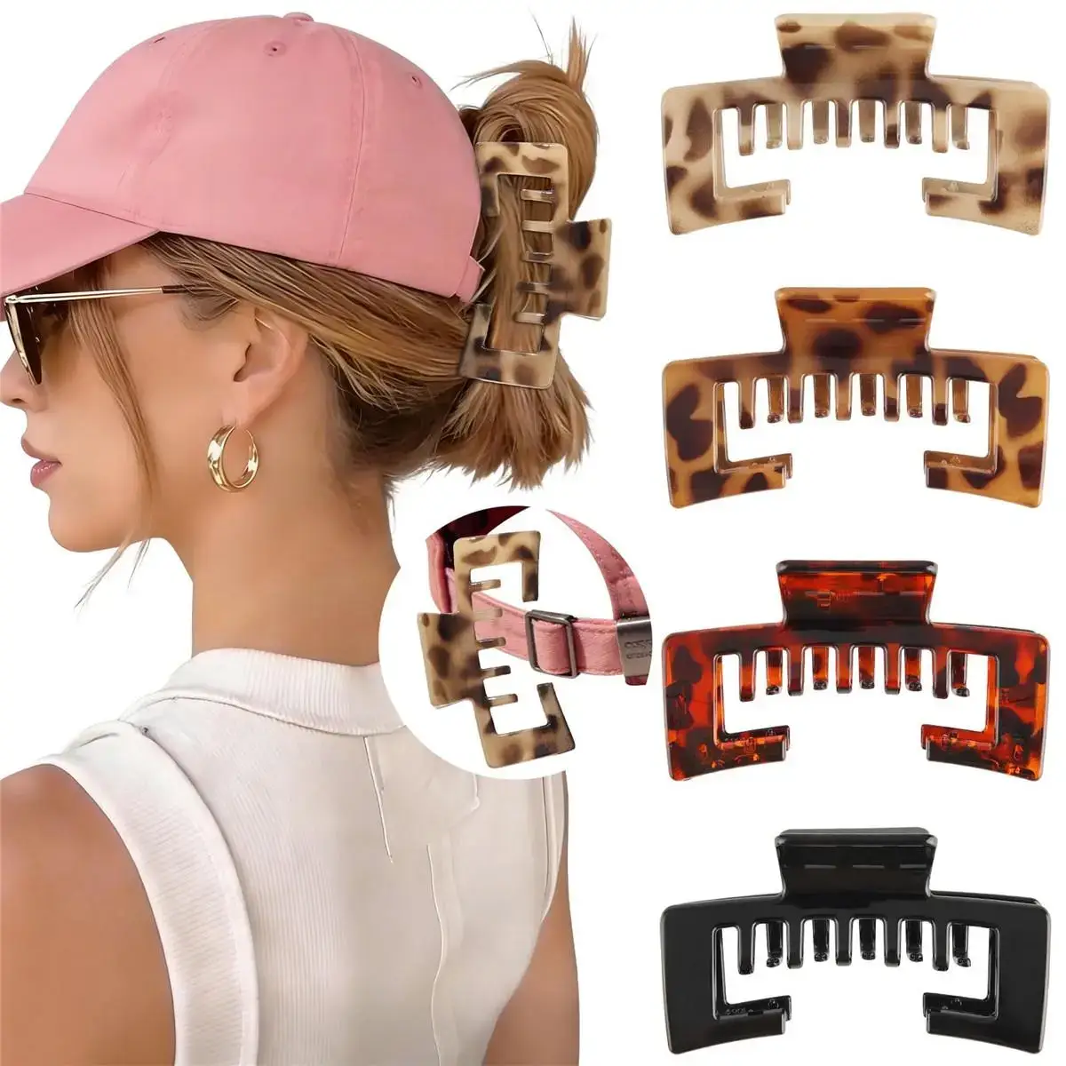 4Pack Hat-Friendly Claw Clips for Baseball Caps Trucker Hat Hair Clips for Women Hair Claws Clips for Thick Hair Hat Hairstyles Gifts Hair Accessories