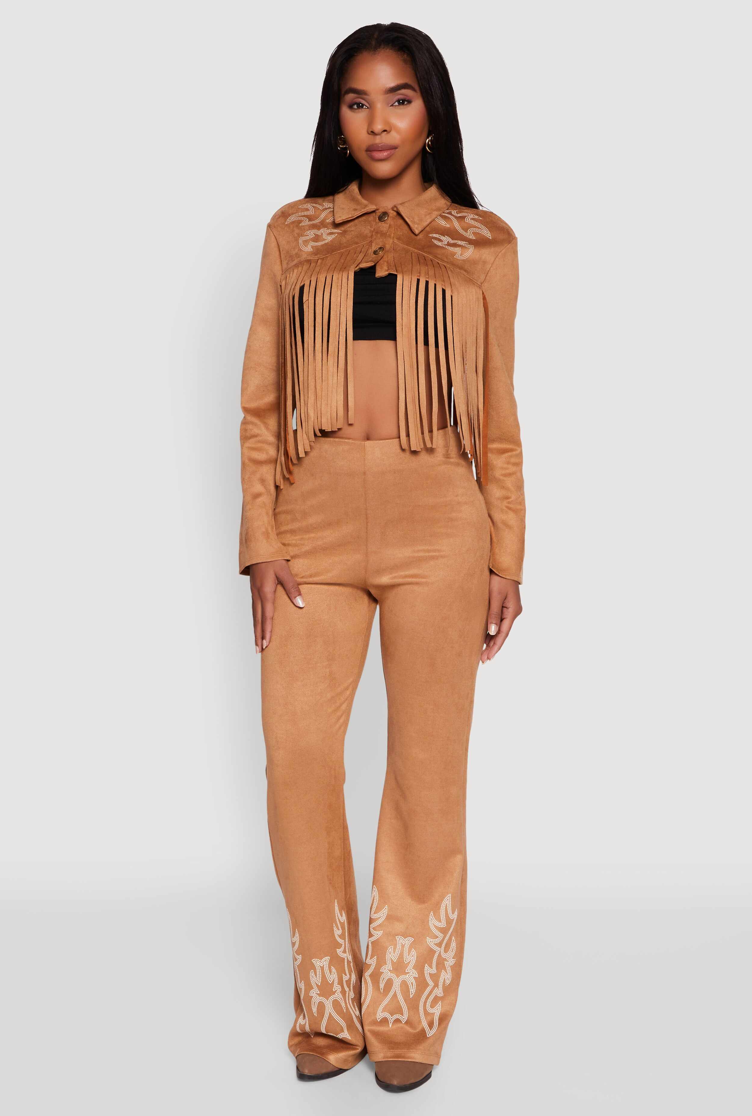 Trendy High Waisted Faux Suede Flare Leg Pants