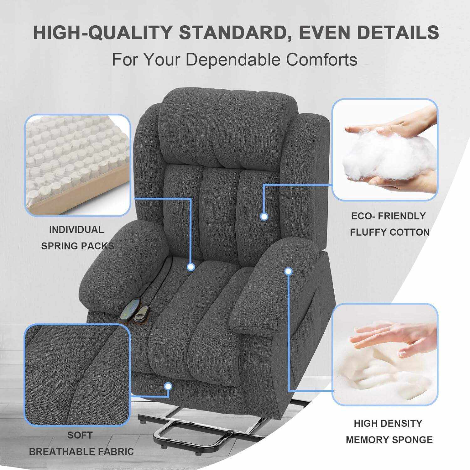 YONISEE Lar2ge Lift Chairs Recliner for Elderly - Power Fabric Lift Chair Modern with Massage and Heat, Extended Footrest, 3 Positions, 2 Side Pockets, and Cup Holders, USB Ports, Coffee Color