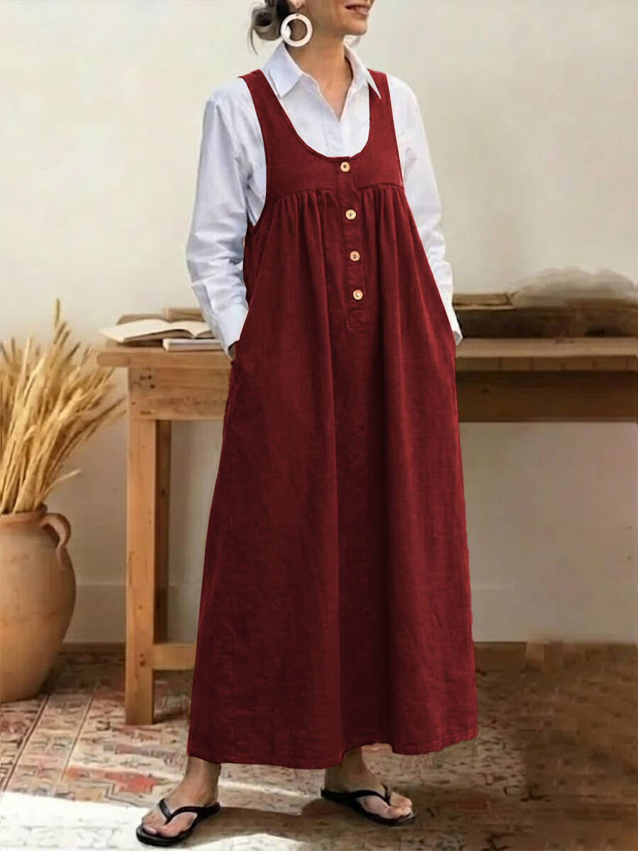 🔥Summer Arrivals🌟Women's Solid Color U-neck Sleeveless Casual Loose Cotton Vest Dress