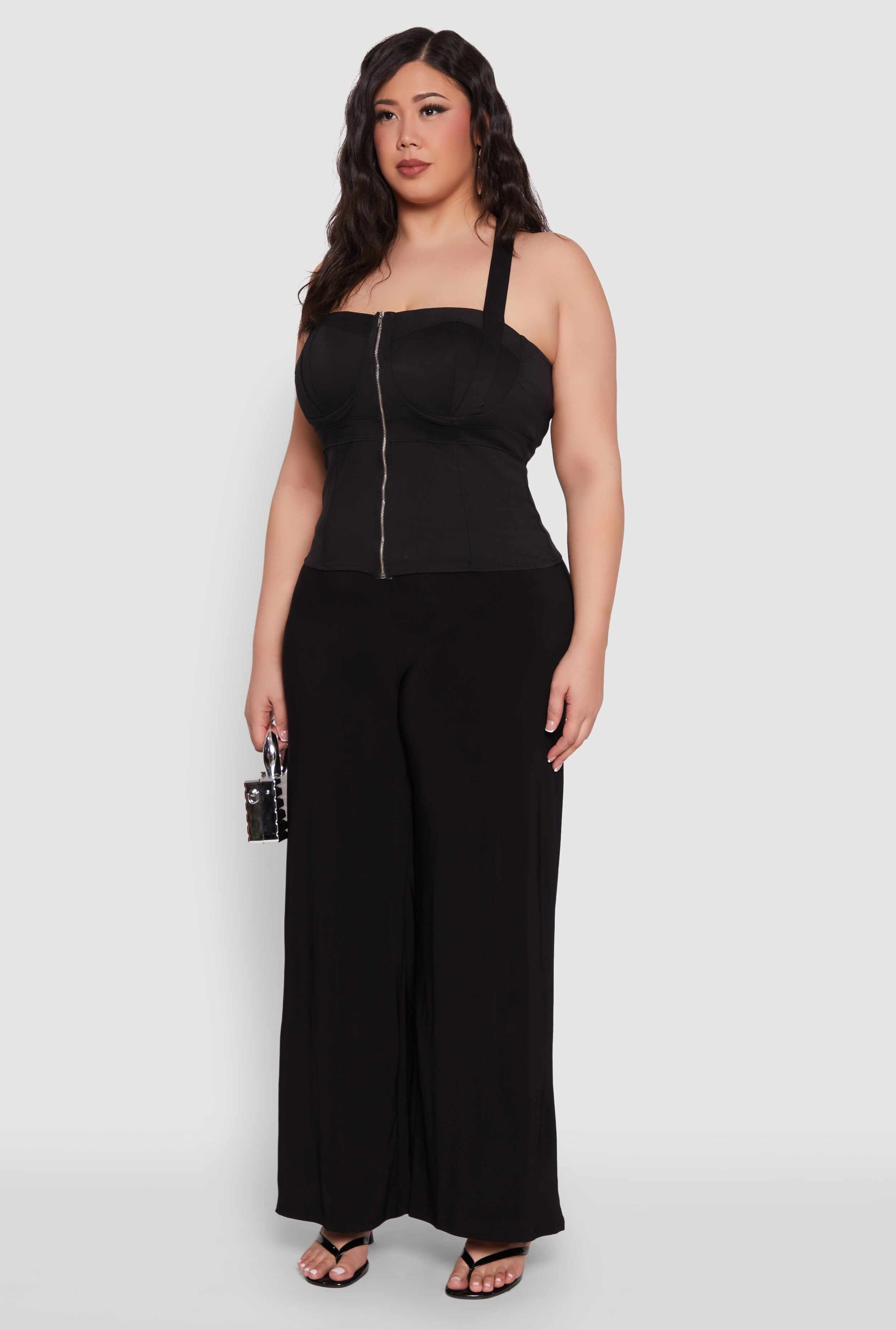 Plus Size Cut Out Racerback Zip Front Bustier Top