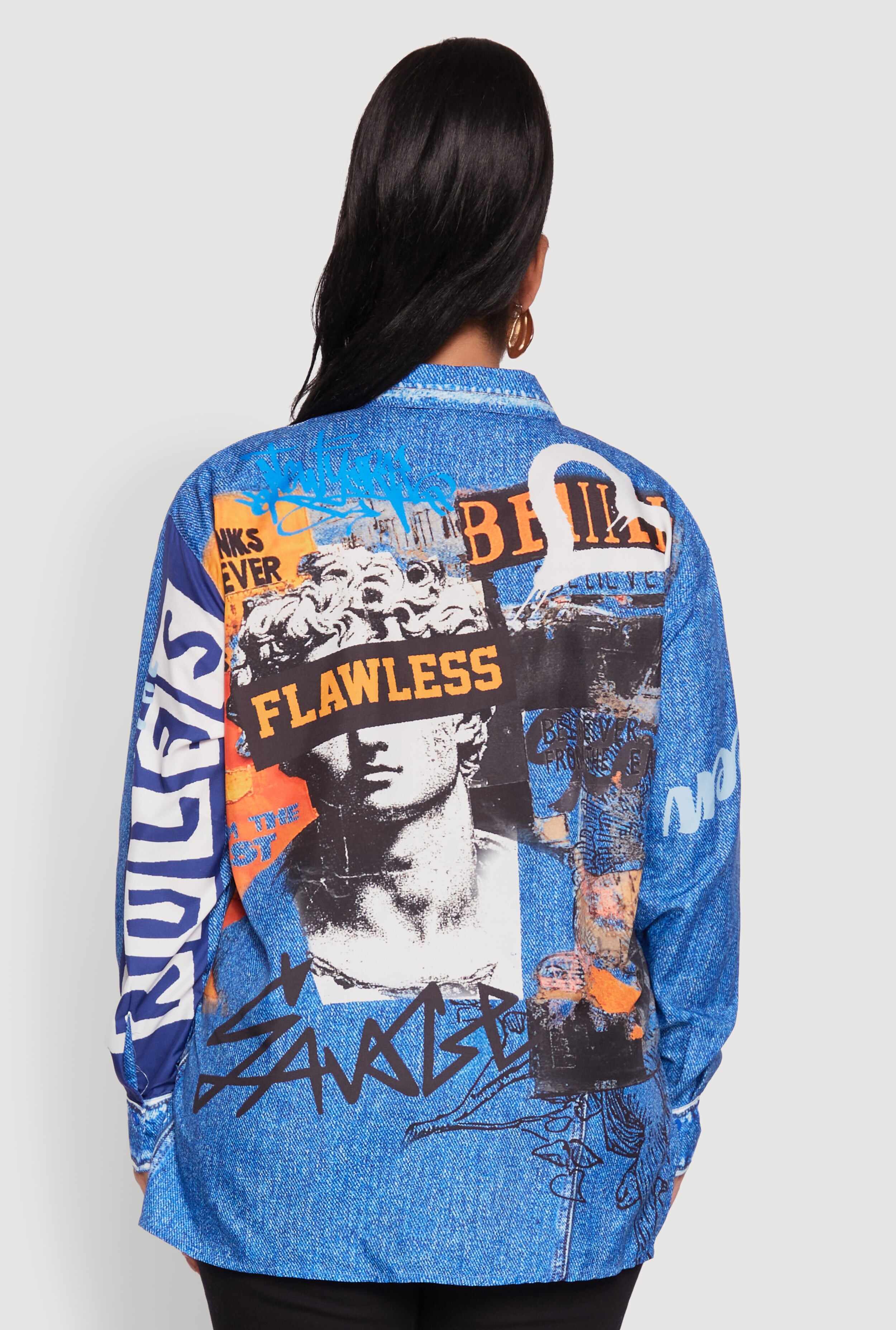 Plus Size Graffiti Denim Graphic Shirt