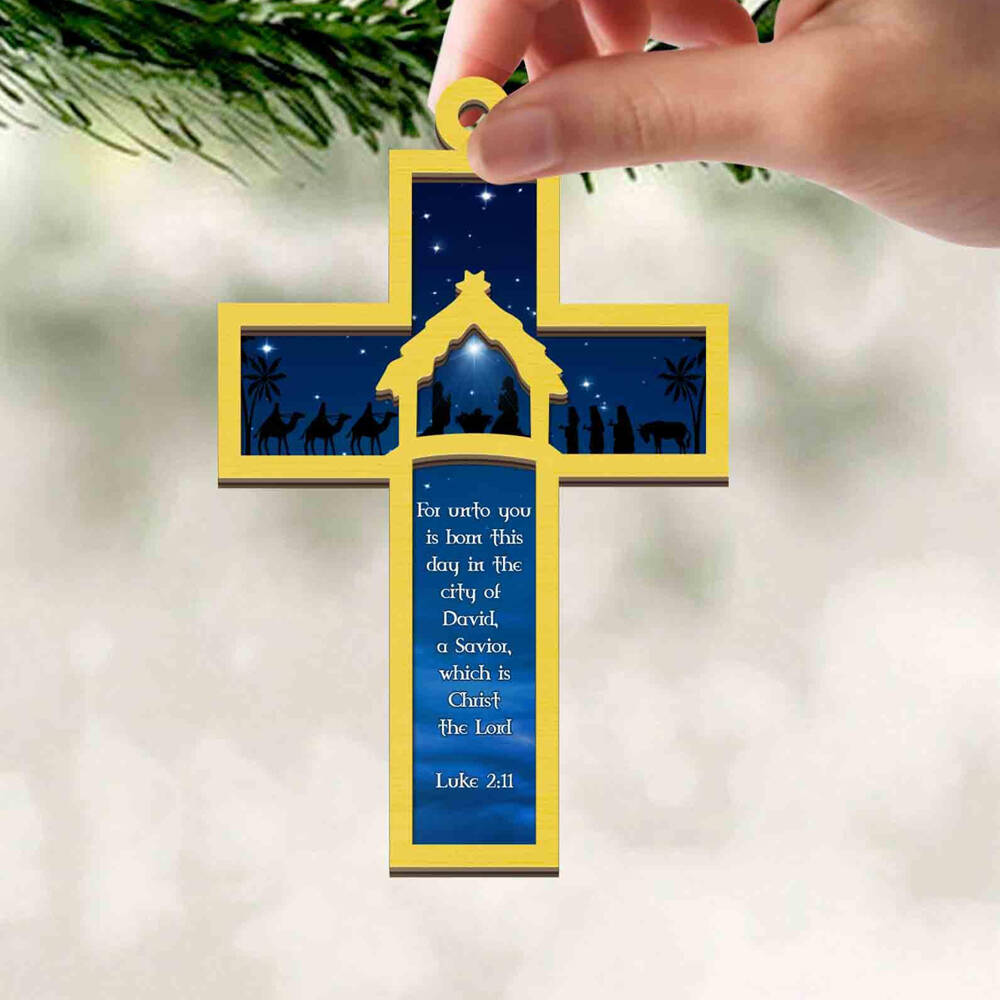 Nativity Cross Scripture Christmas Ornament