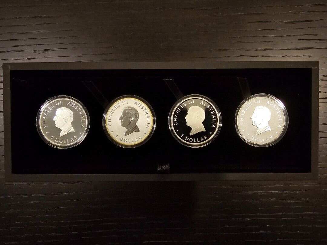 2024 Australia Perth Mint 125th Ann. Kangaroo 4 x 1 oz Silver Typeset Collection