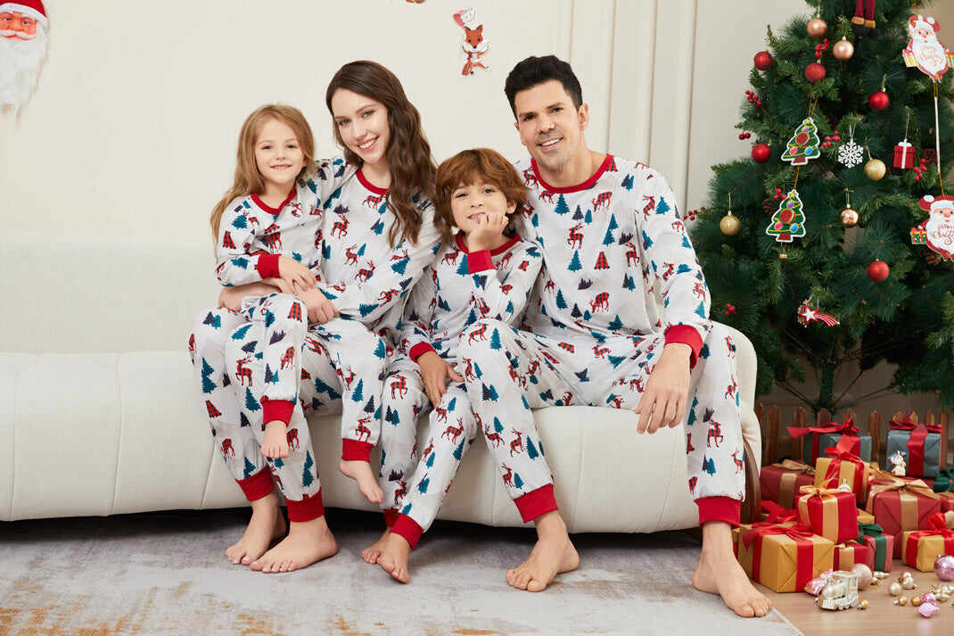 Christmas White Printed Family Matching Christmas Pajamas Sets