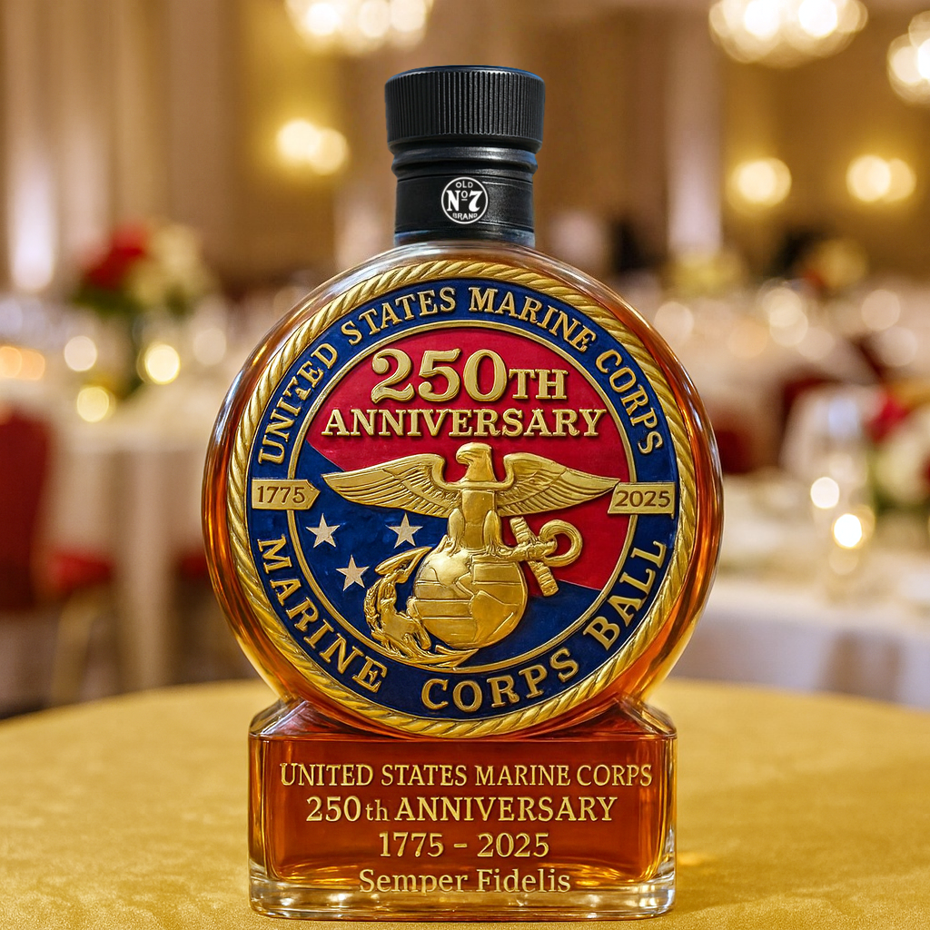 USMC 250th Anniversary Commemorative Whiskey Bottle