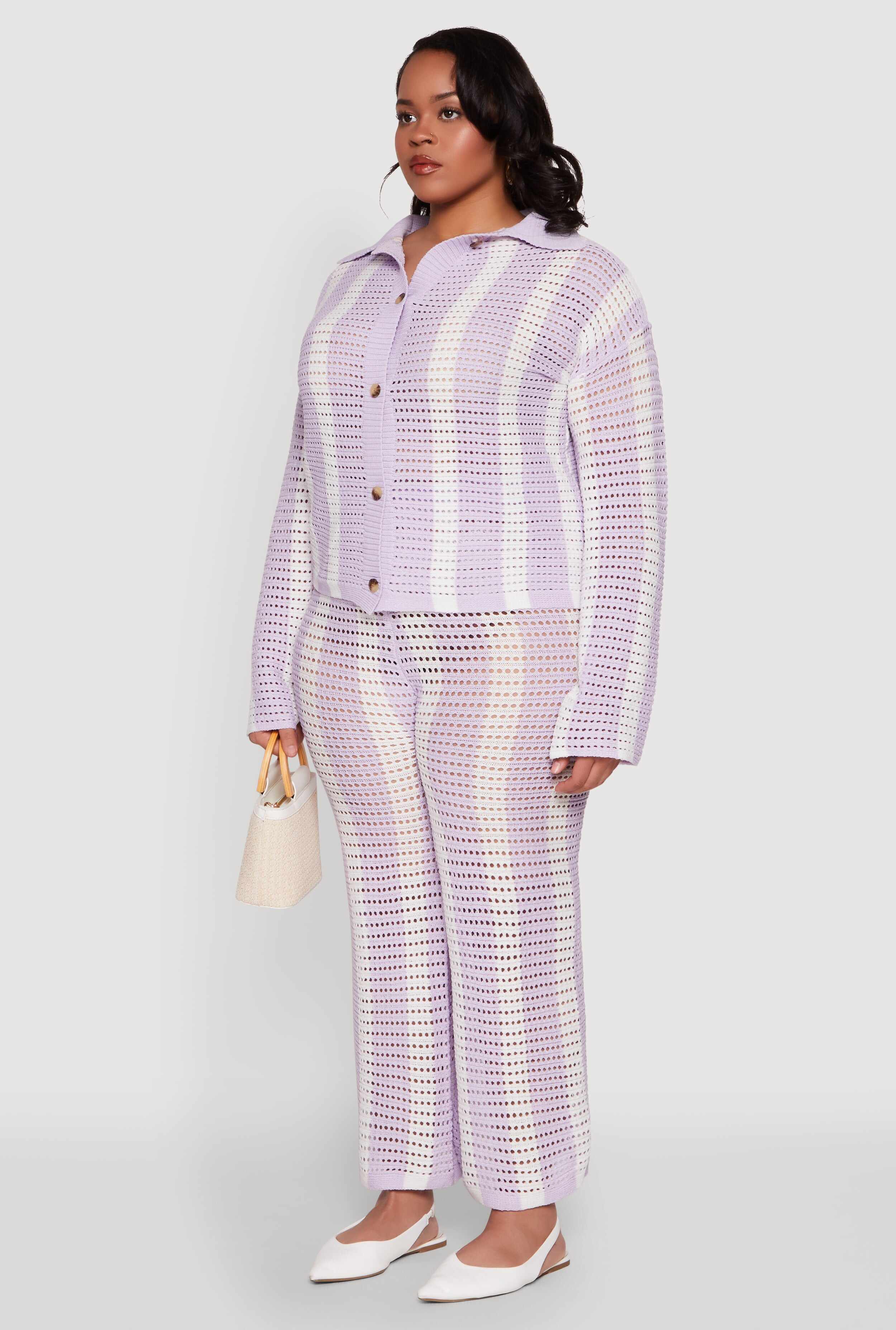 Plus Size Daisy Striped Crochet Shirt