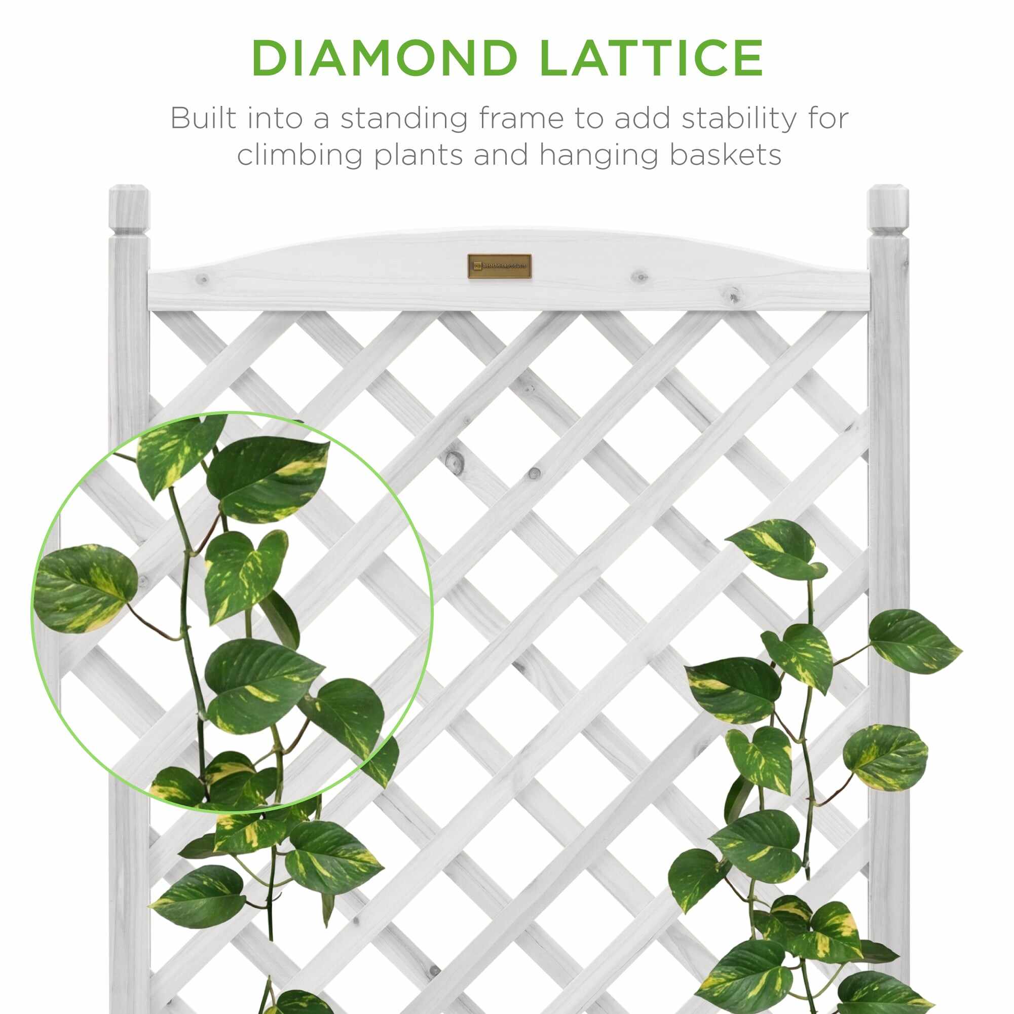 Set of 2 Wood Planter Box & Lattice Trellis w/ Optional Wheels - 48in