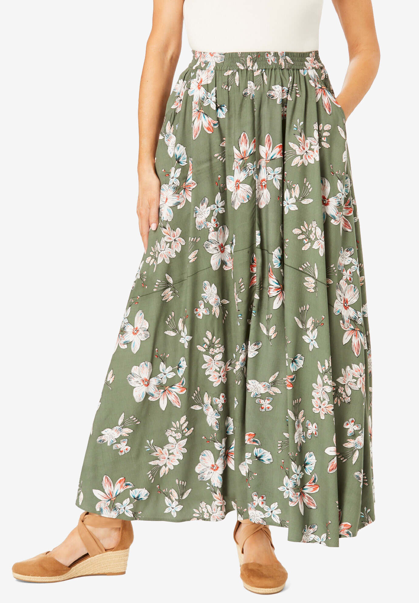 Pull-On Elastic Waist Soft Maxi Skirt