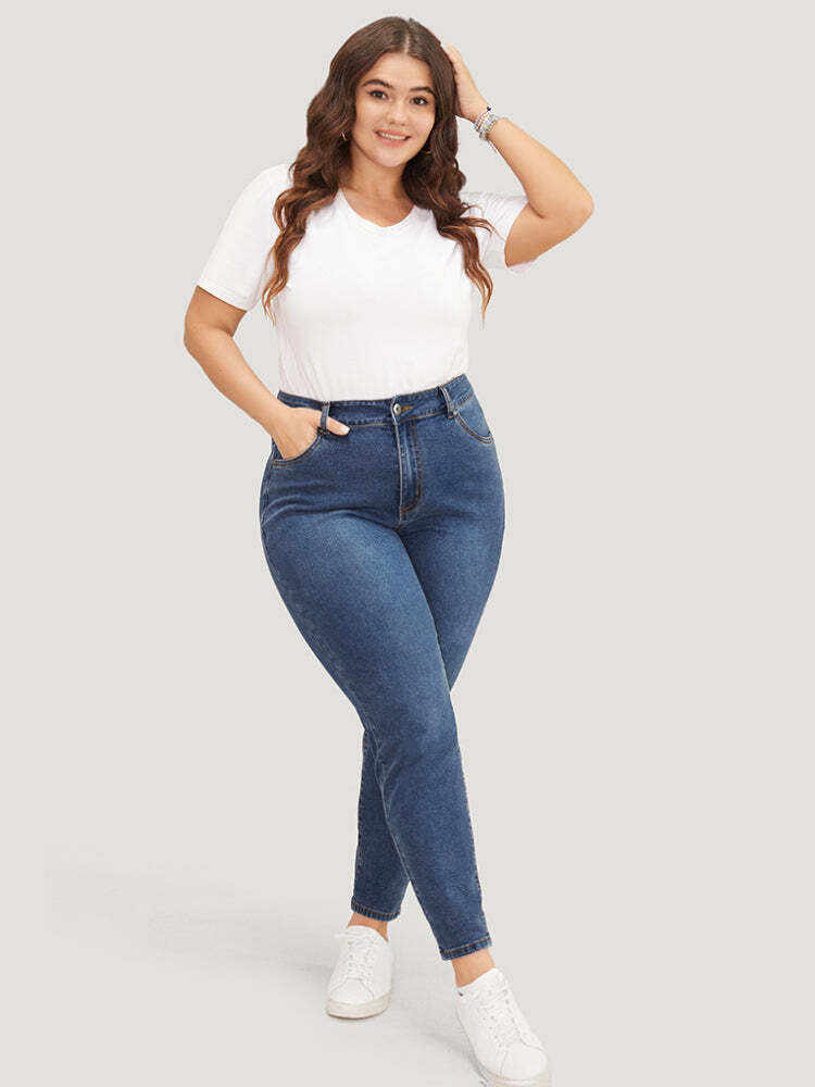 Skinny Very Stretchy High Rise  Medium Wash Ankle Jeans