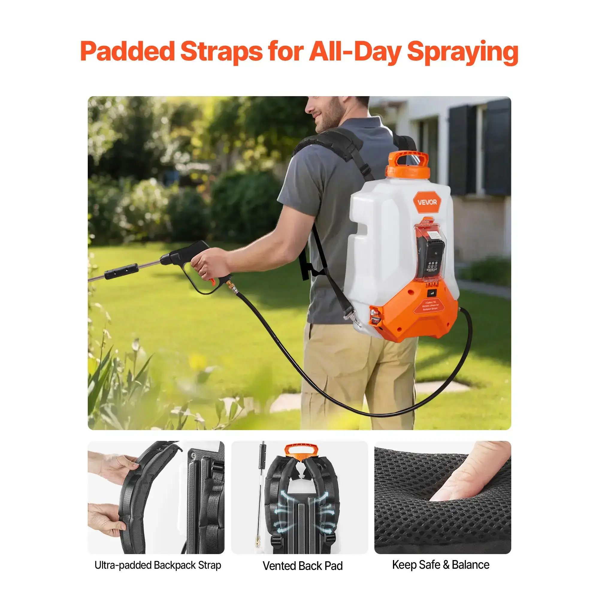 Battery Powered Backpack Sprayer,4 Gallons Electric Backpack Sprayer2 Wands & 8 NozzlesAdjustable 0-90 PSI4H RuntimePortable Yard Garden Lawn Sprayers for Weeding Spraying Cleaning