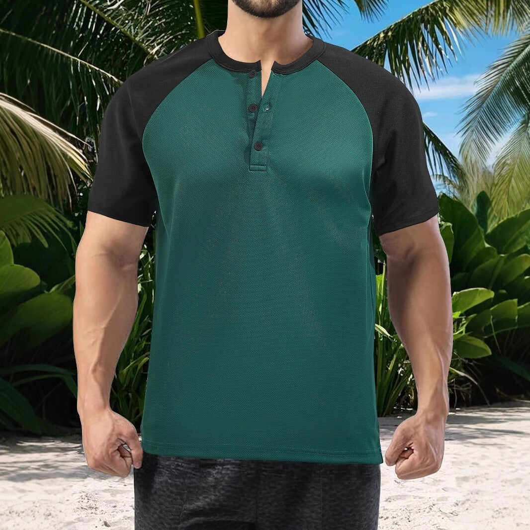Men's Moisture-wicking Loose Color-block Short Sleeve Shirt