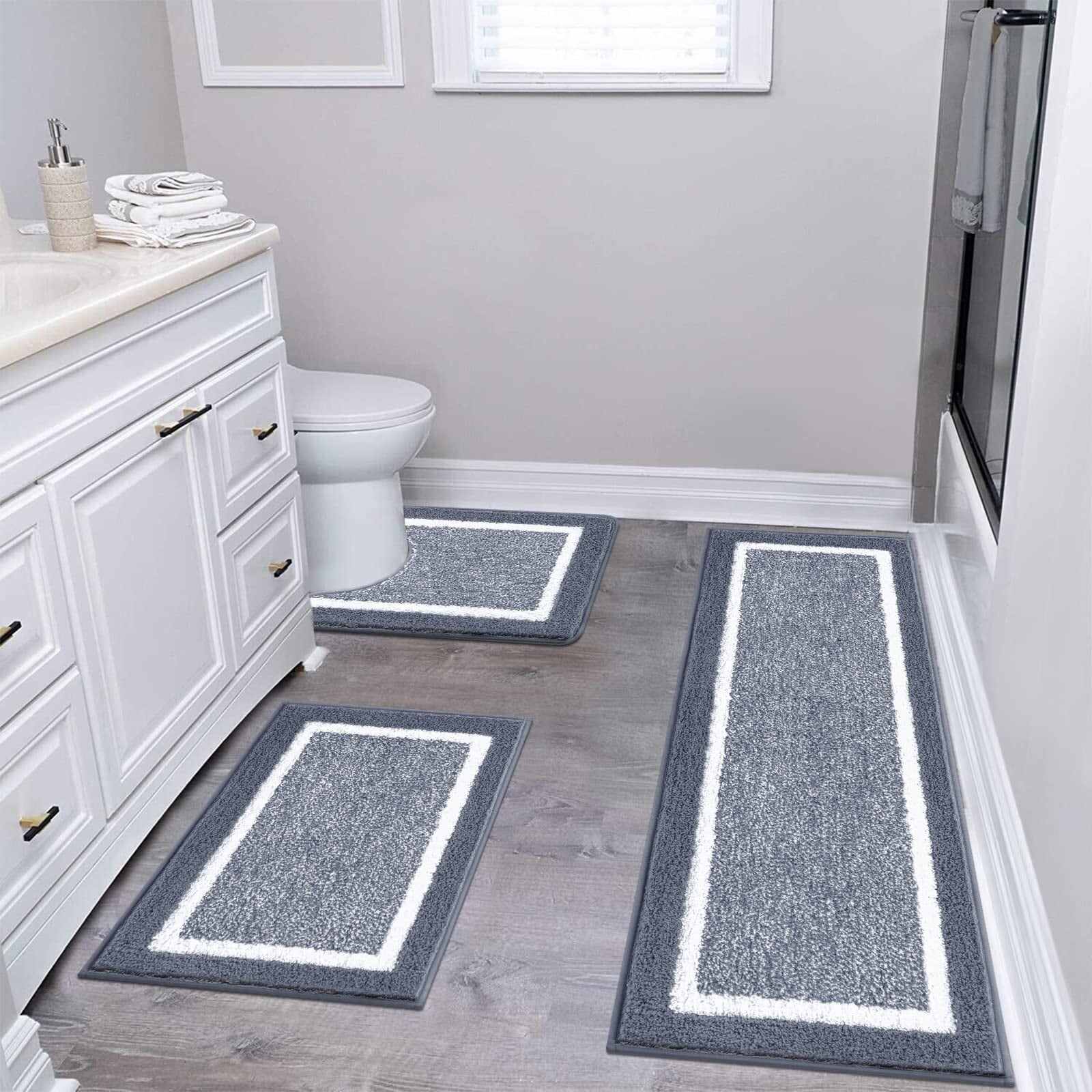 3 Piece Bath Mat Set Bathroom Rugs,Non Slip Plush Bathroom Mats,Absorbent Shaggy Bathroom Rug Set with U-Shaped Contour Toilet