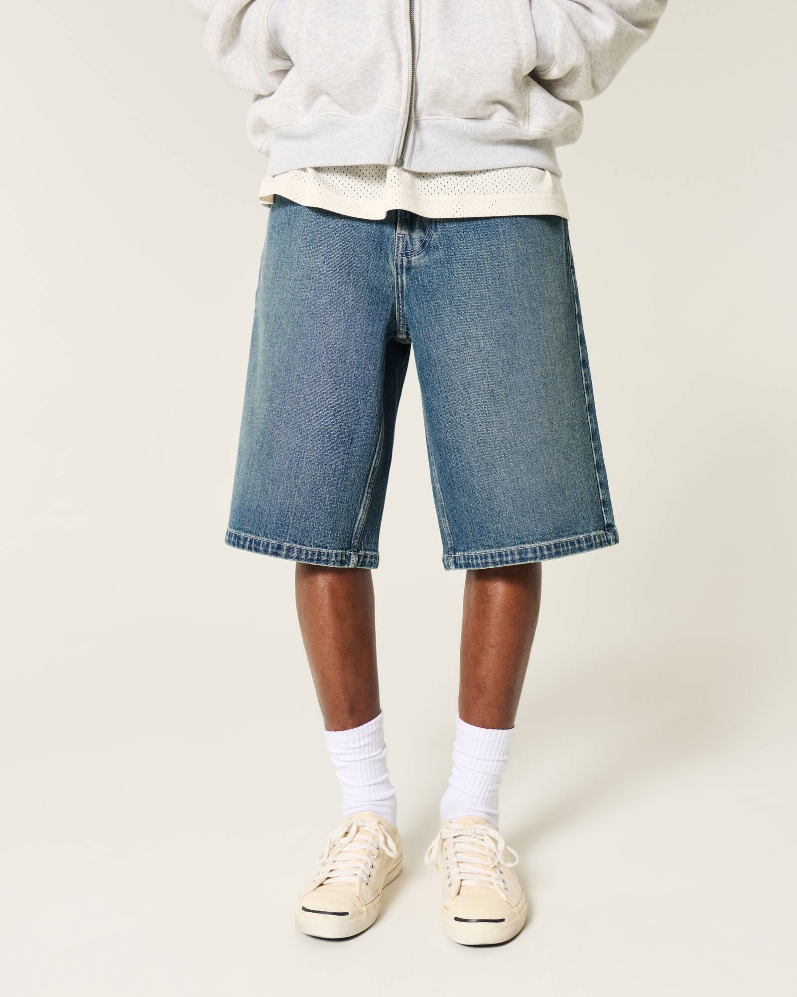 Washed Black Cat Graphic Super Baggy Denim Shorts
