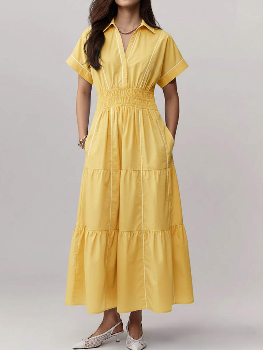 🔥Summer Arrivals🌟Women's V-neck Short-sleeved Casual Loose Cotton And Linen Dress