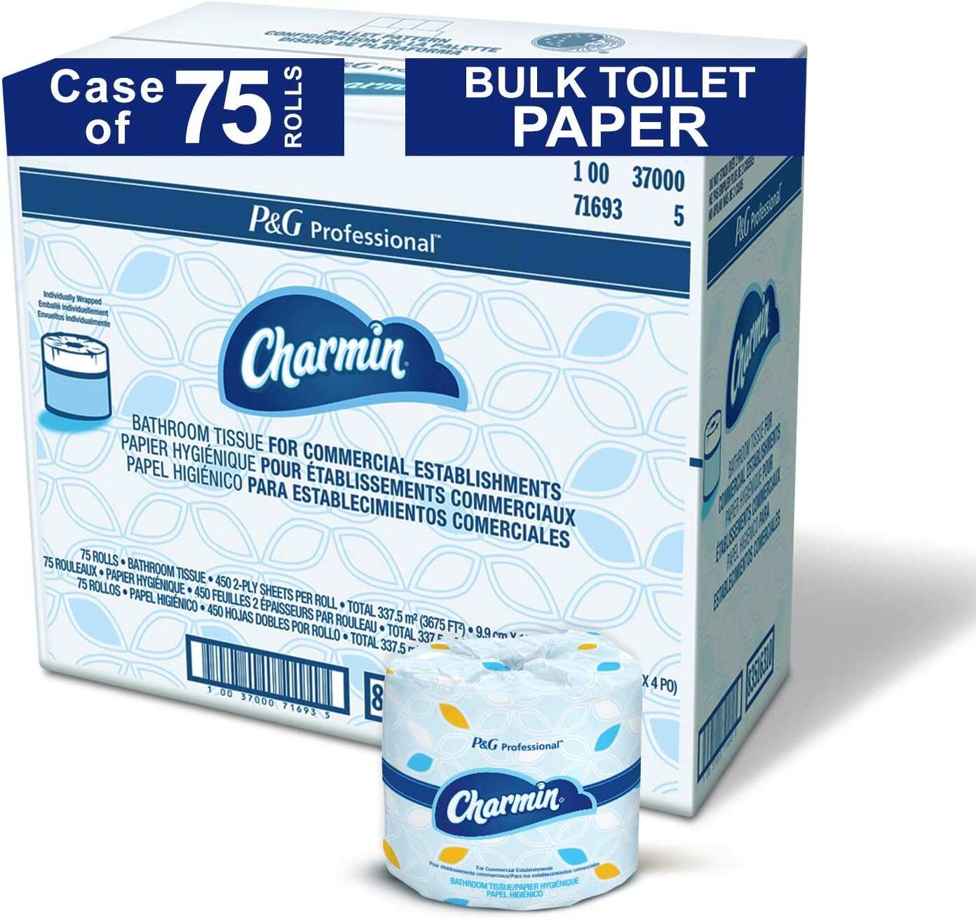 P&G PROFESSIONAL Charmin Toilet Paper Bulk for Businesses, Individually Wrapped for Commercial Use, 2-ply Standard Roll with 450 Sheets/Roll (Case of 75)