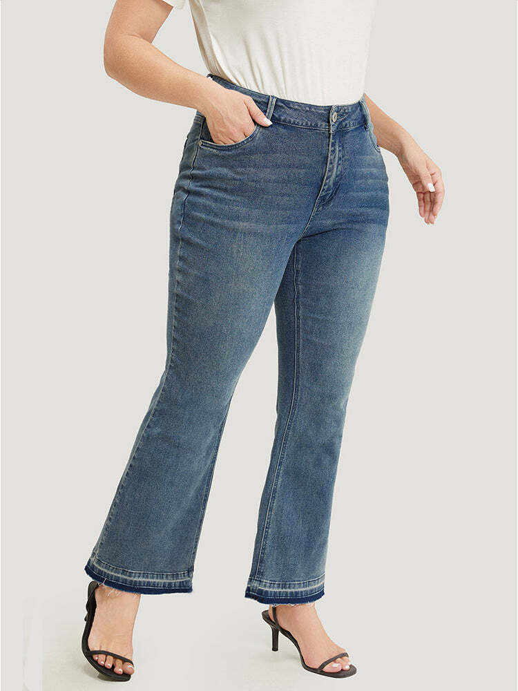 Flare Leg Very Stretchy Medium Wash Contrast Hem Jeans
