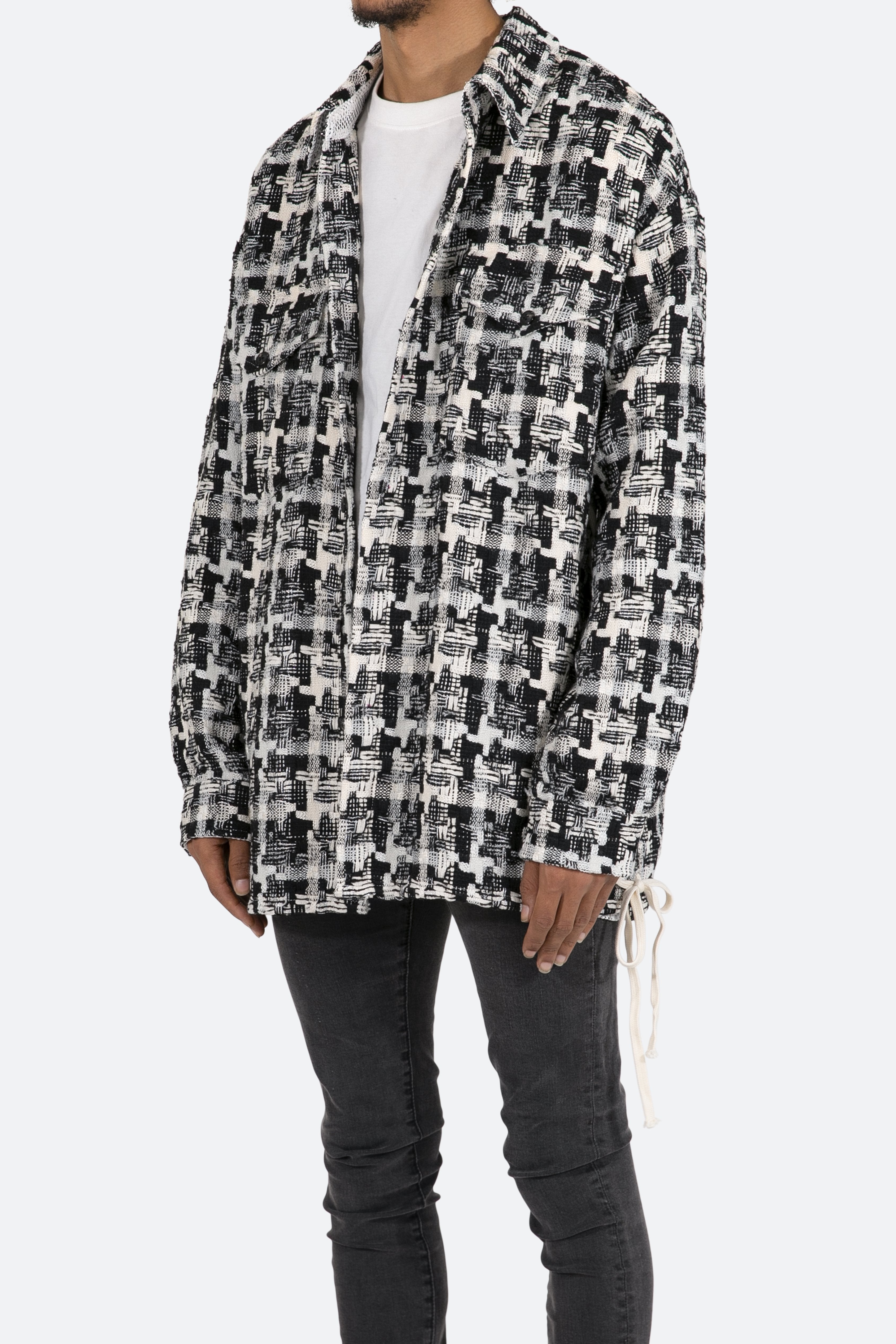 Laced Loose Woven Shirt - Black/White