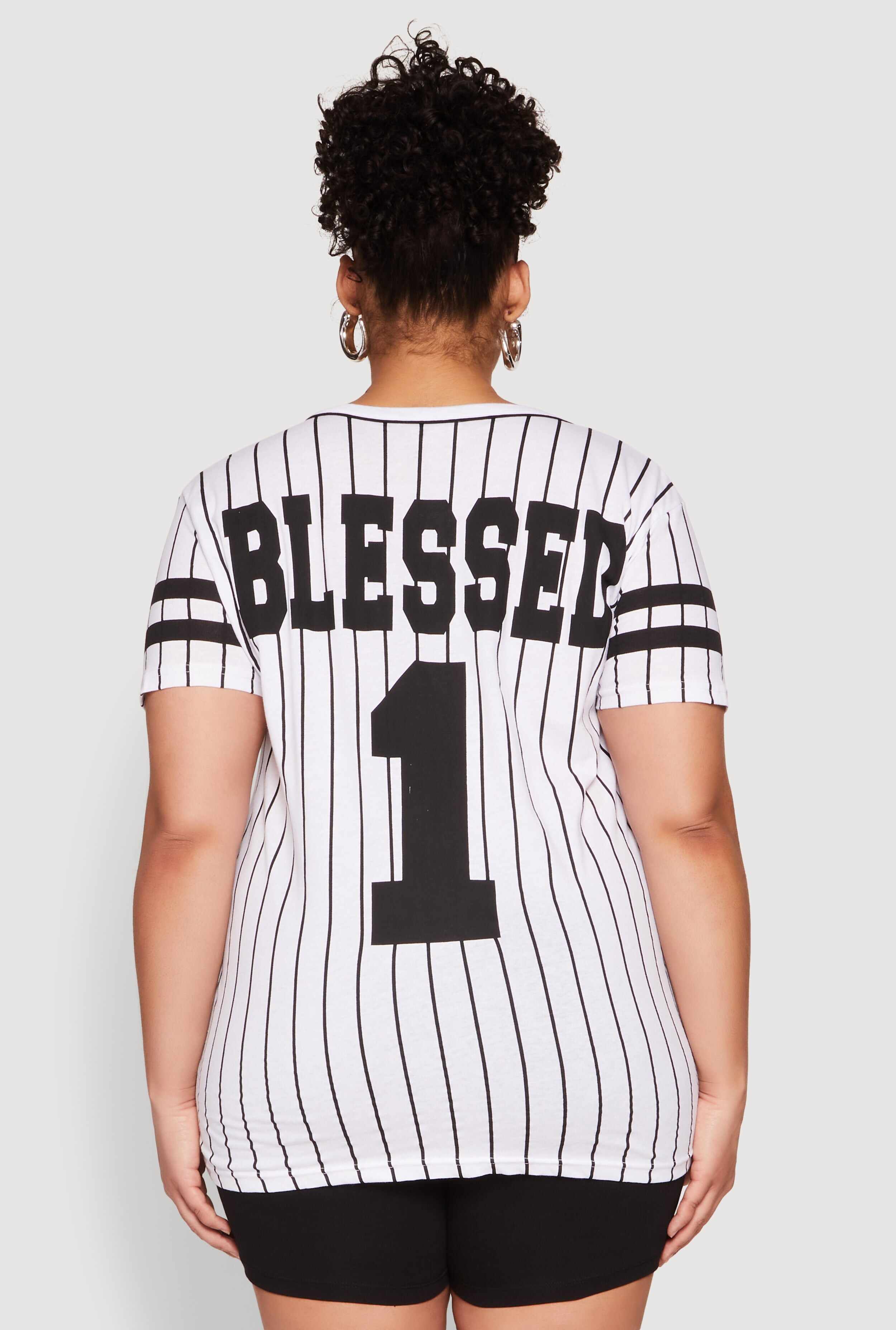Plus Size Blessed 1 Pinstripe Baseball Shirt