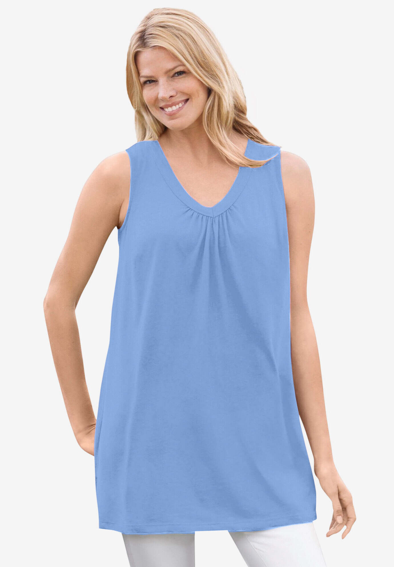 Perfect Sleeveless Shirred V-Neck Tunic