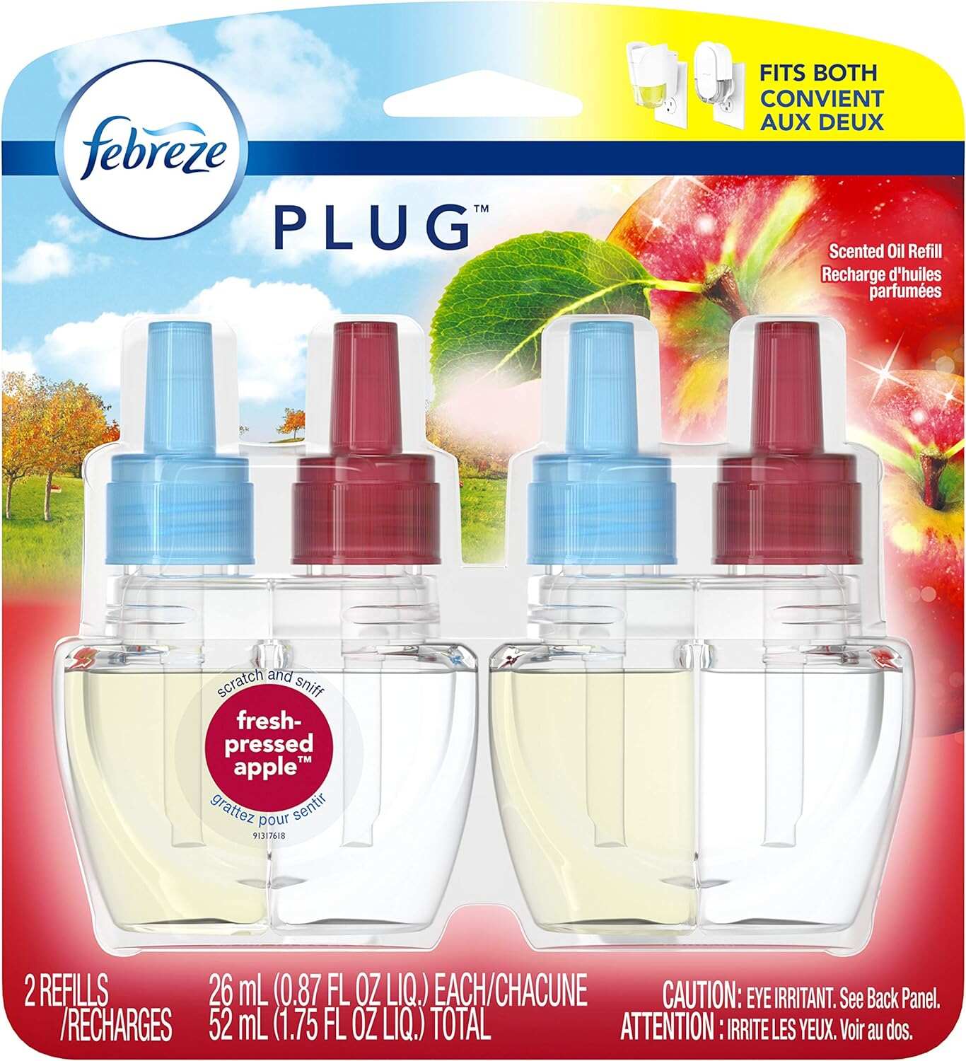Febreze Odor-Fighting Fade Defy PLUG Air Freshener, Mountain, Ocean, Amber, (3) .87 fl. oz. Oil Refills