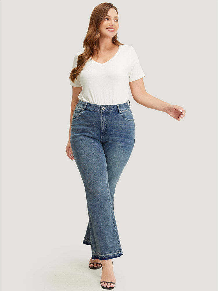 Flare Leg Very Stretchy Medium Wash Contrast Hem Jeans