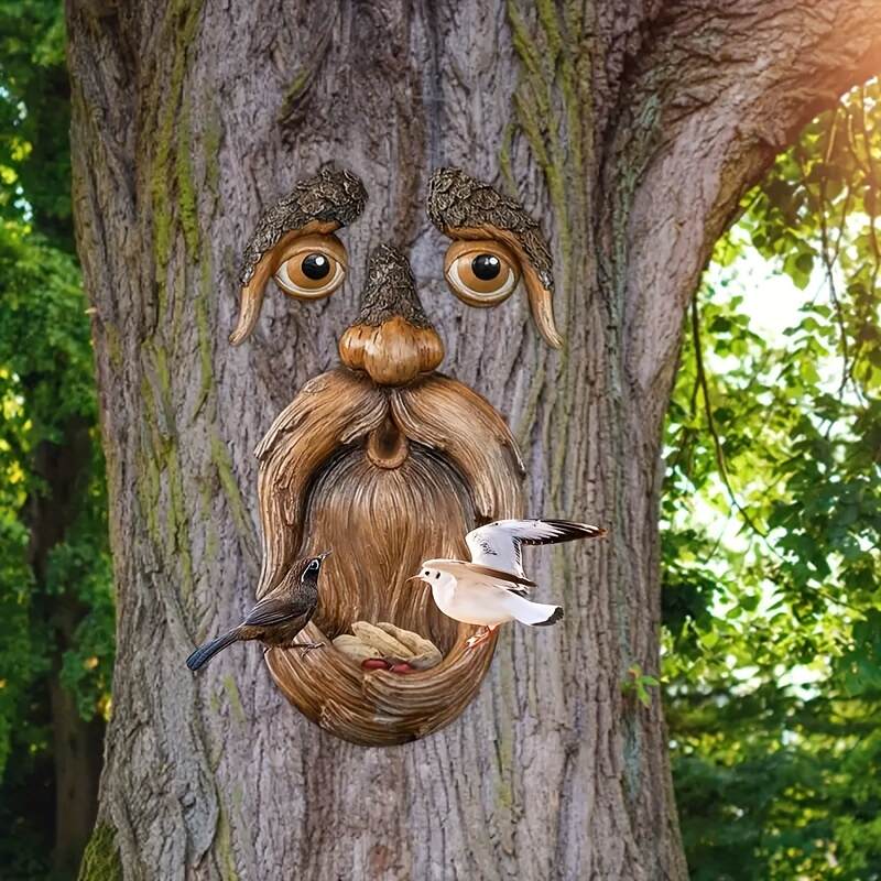 1pc, Resin Tree Face Bird Feeder, Outdoor Tree Hugger Sculpture Wild Life Bird Feeder, Whimsical Garden Decoration, Home Decor, Holiday Decor, Outdoor Decor, Yard Decor, Garden Decor, Summer Decor
