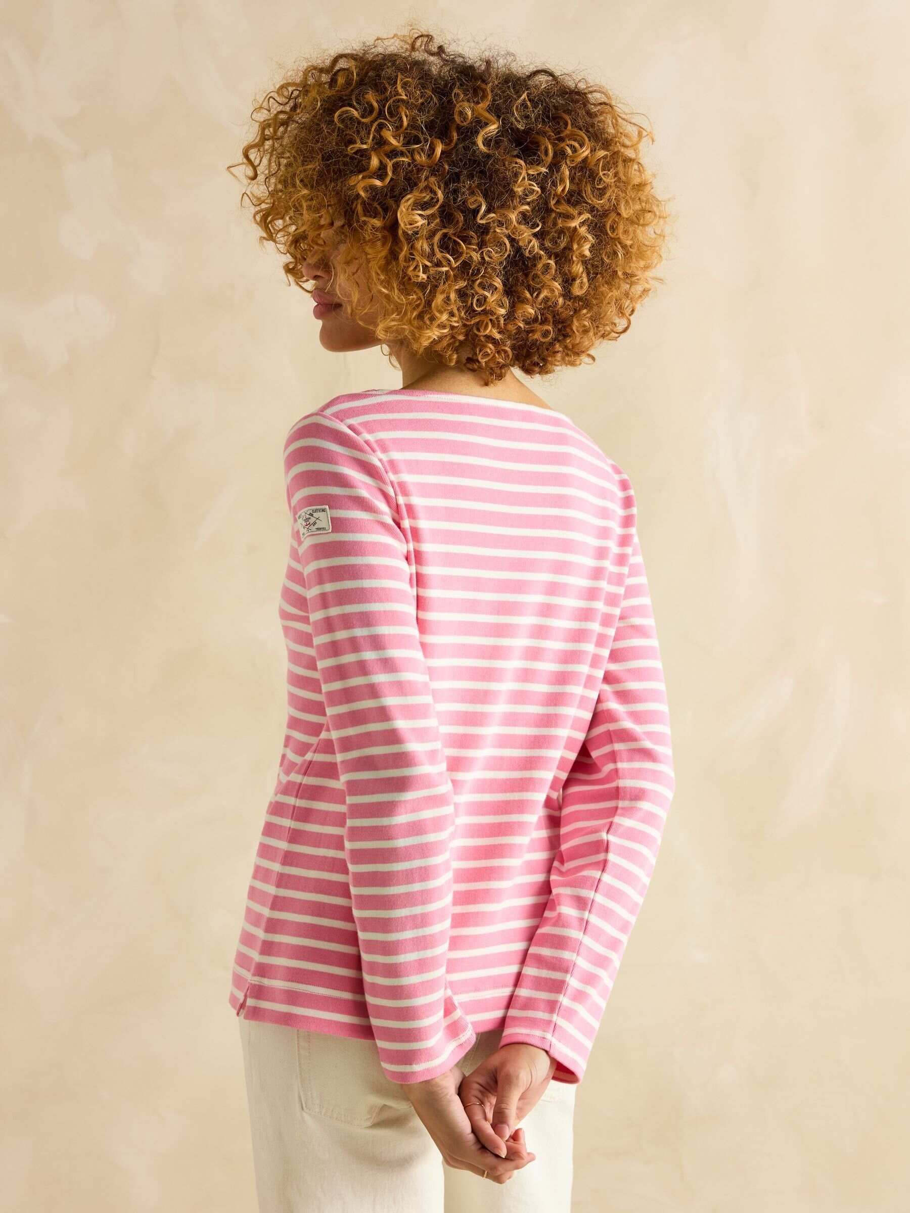Harbour Pink/White Boat Neck 100% Cotton Breton Top