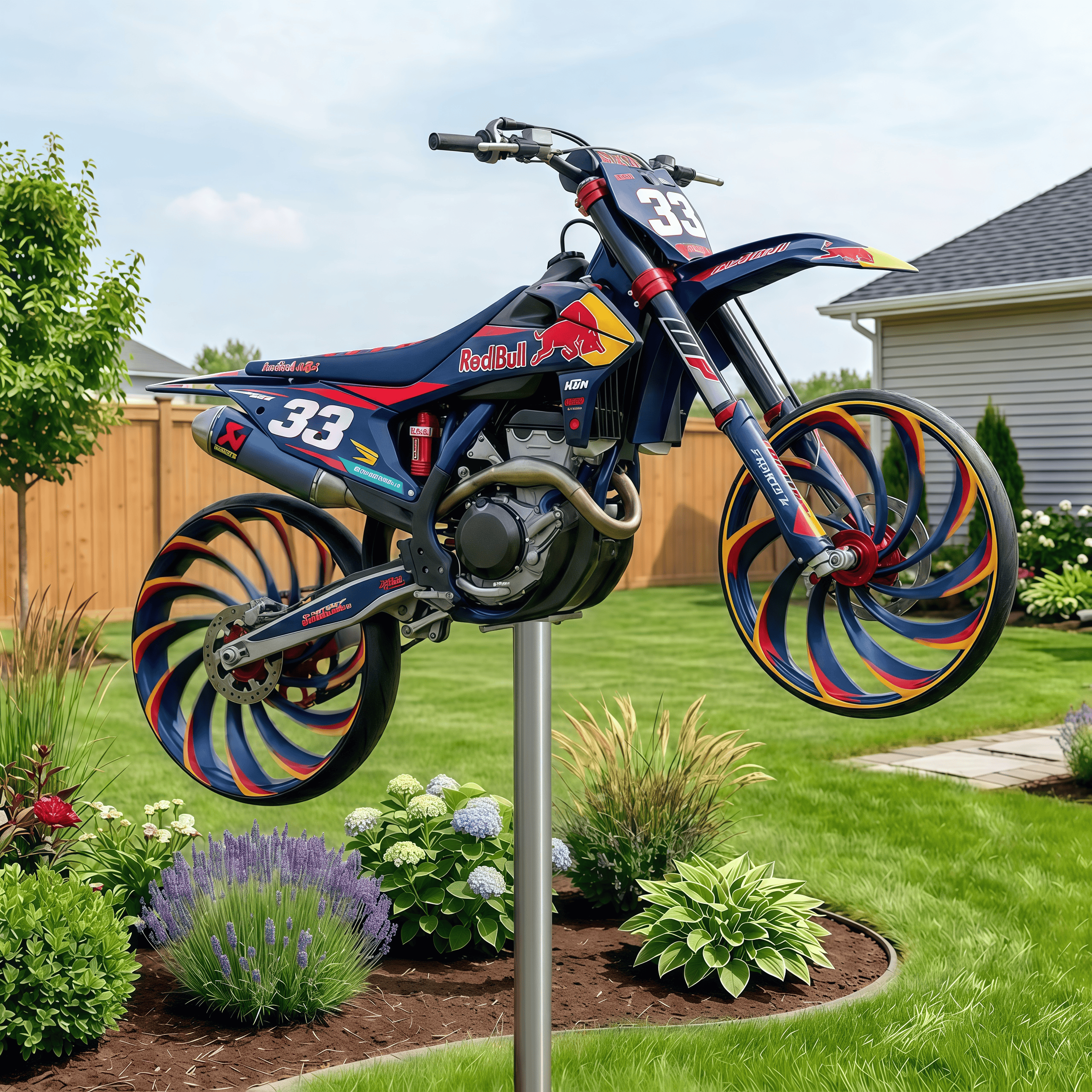 Red Bull Motocross Bike Garden Wind Spinner