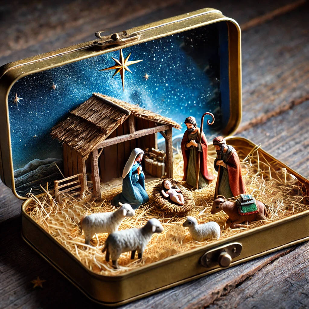 Miniature Nativity Scene Tin Box