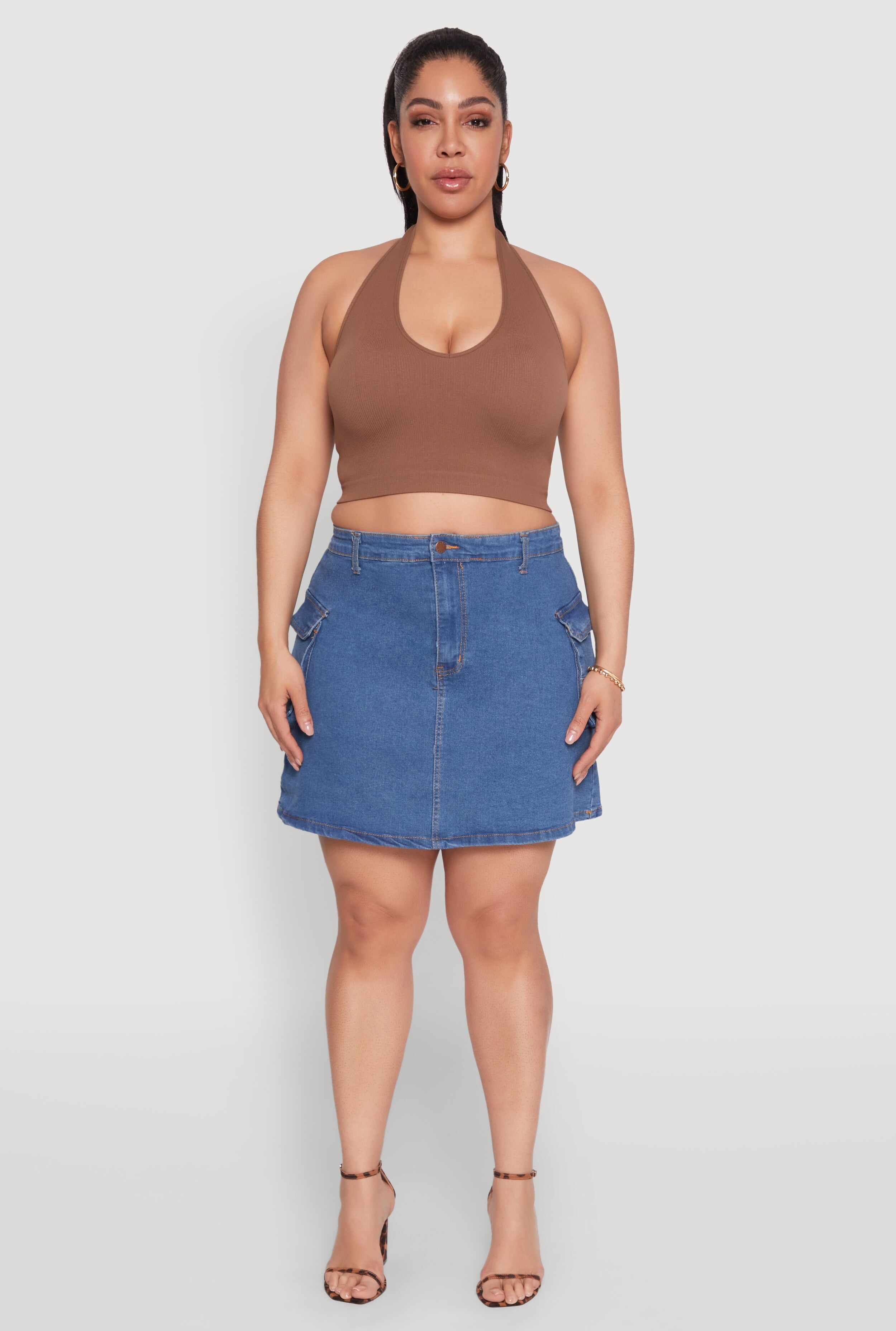 Plus Size Daisy Denim Cargo Skirt