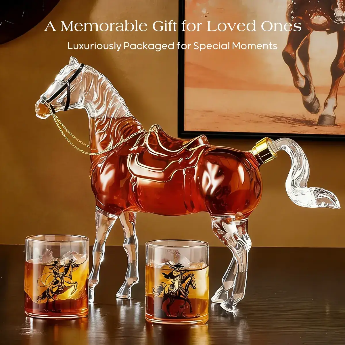 Horse Shaped Whiskey Decanter Set - Western Design