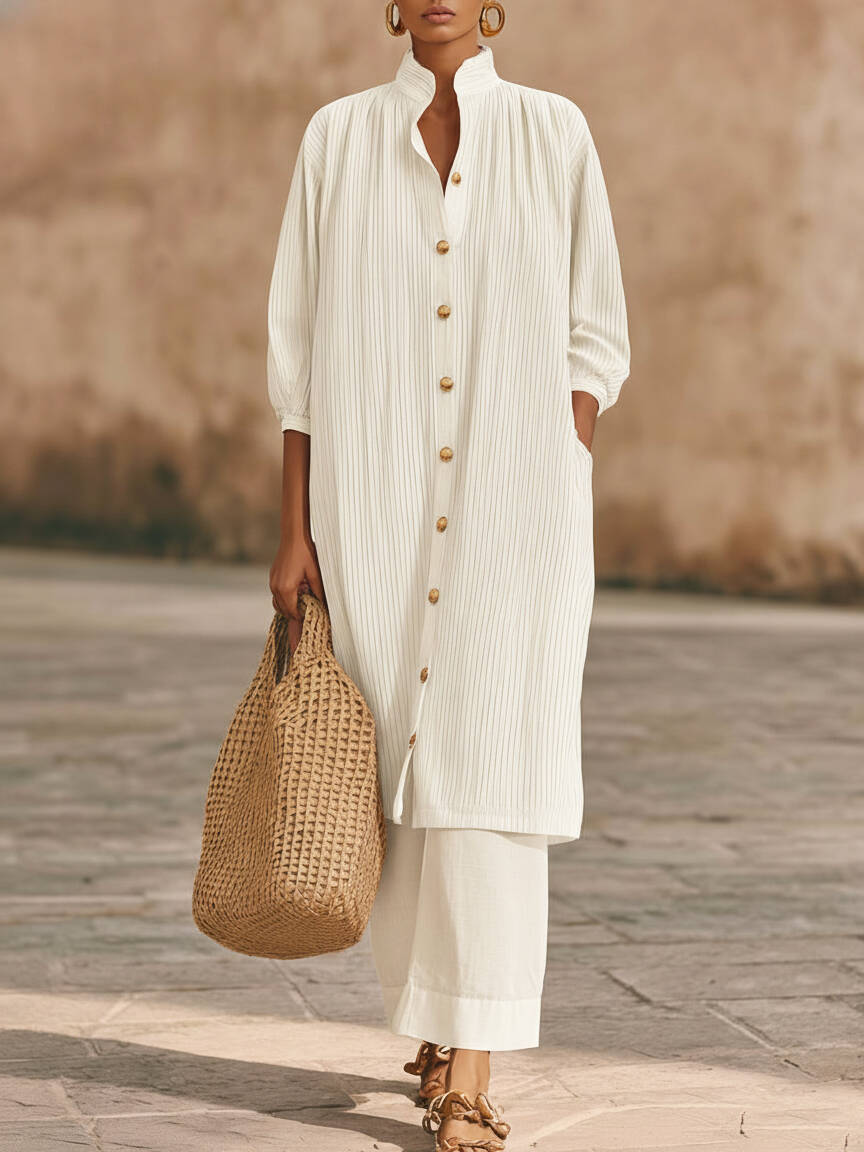 🔥Summer Arrivals🌟Elegant Metal Button Longline Shirt And Pants Set