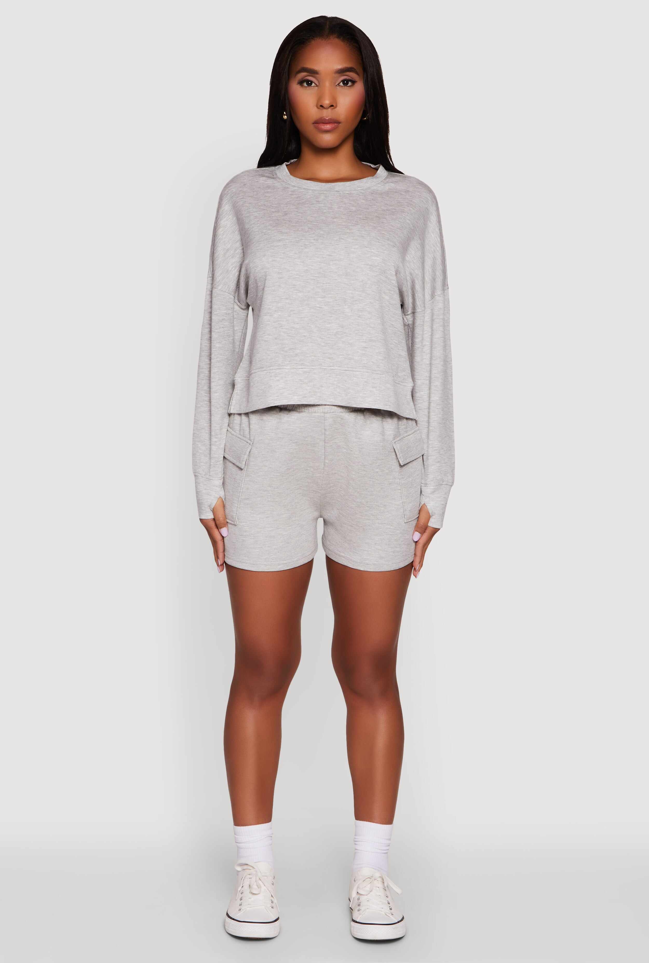 Stylish Long Sleeve Soft Knit Sweatshirt with Thumb Holes