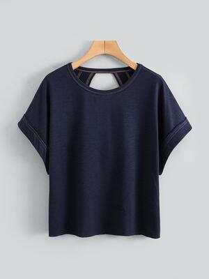 Women's Plain Cut Out Asymmetrical Hem Batwing Sleeve Tee, Elegant Casual Short Sleeve Round Neck T-Shirt for Summer, Ladies Clothes for Daily Wear