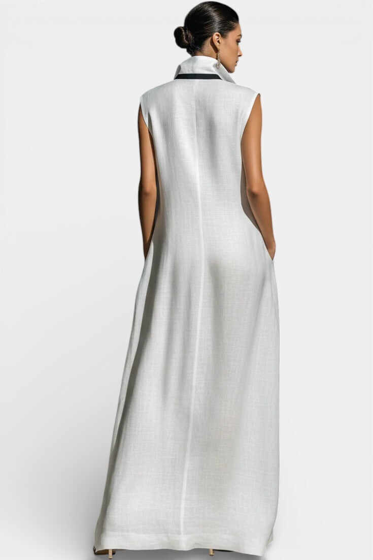 Graphic Sleeveless Maxi Jumpsuit with Contrasting Trim