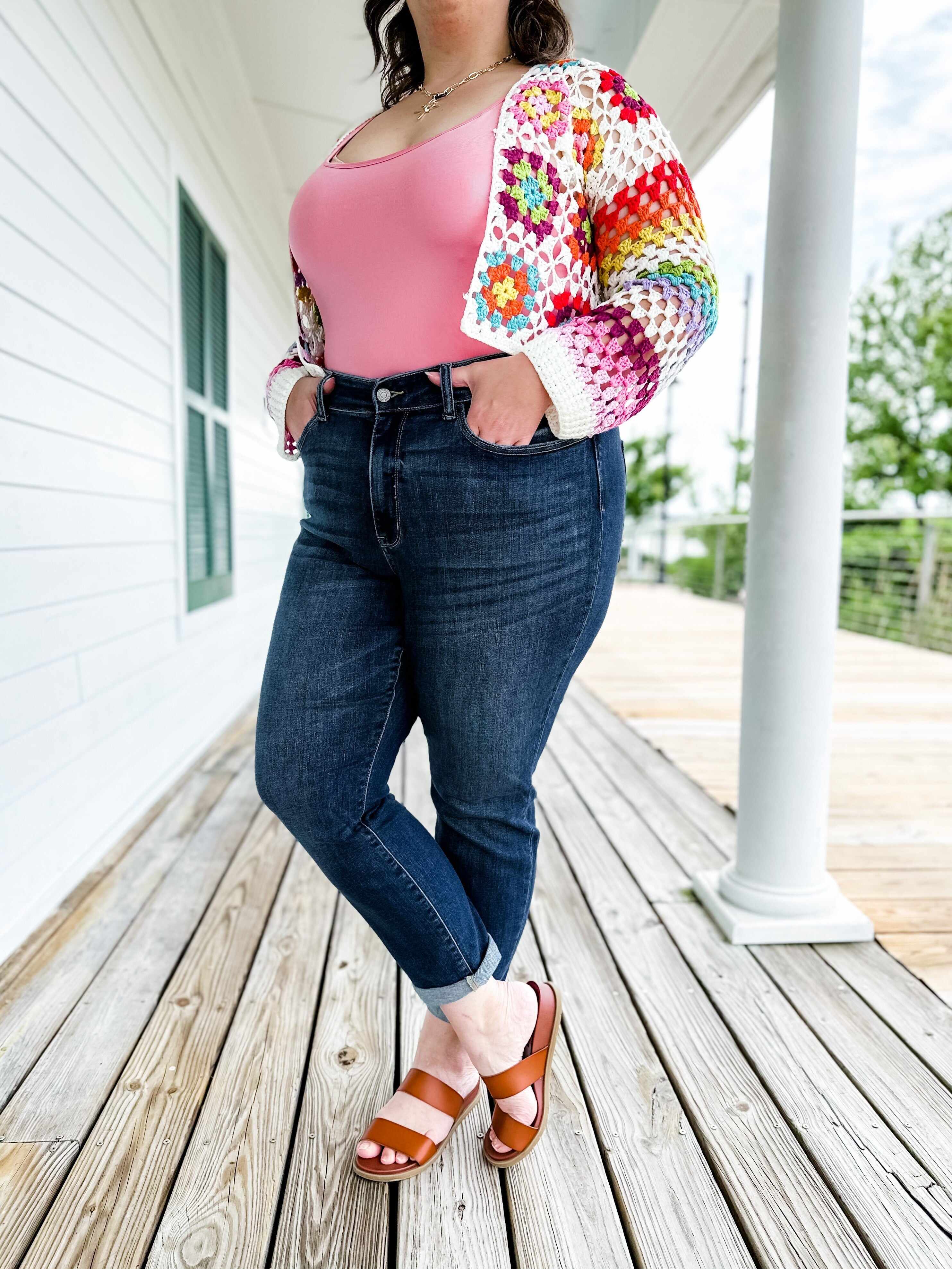 🔥Hot Sales🔥My Favorite Boyfriend Mid Rise Dark Wash Non Distressed Cuffed Boyfriend Jeans