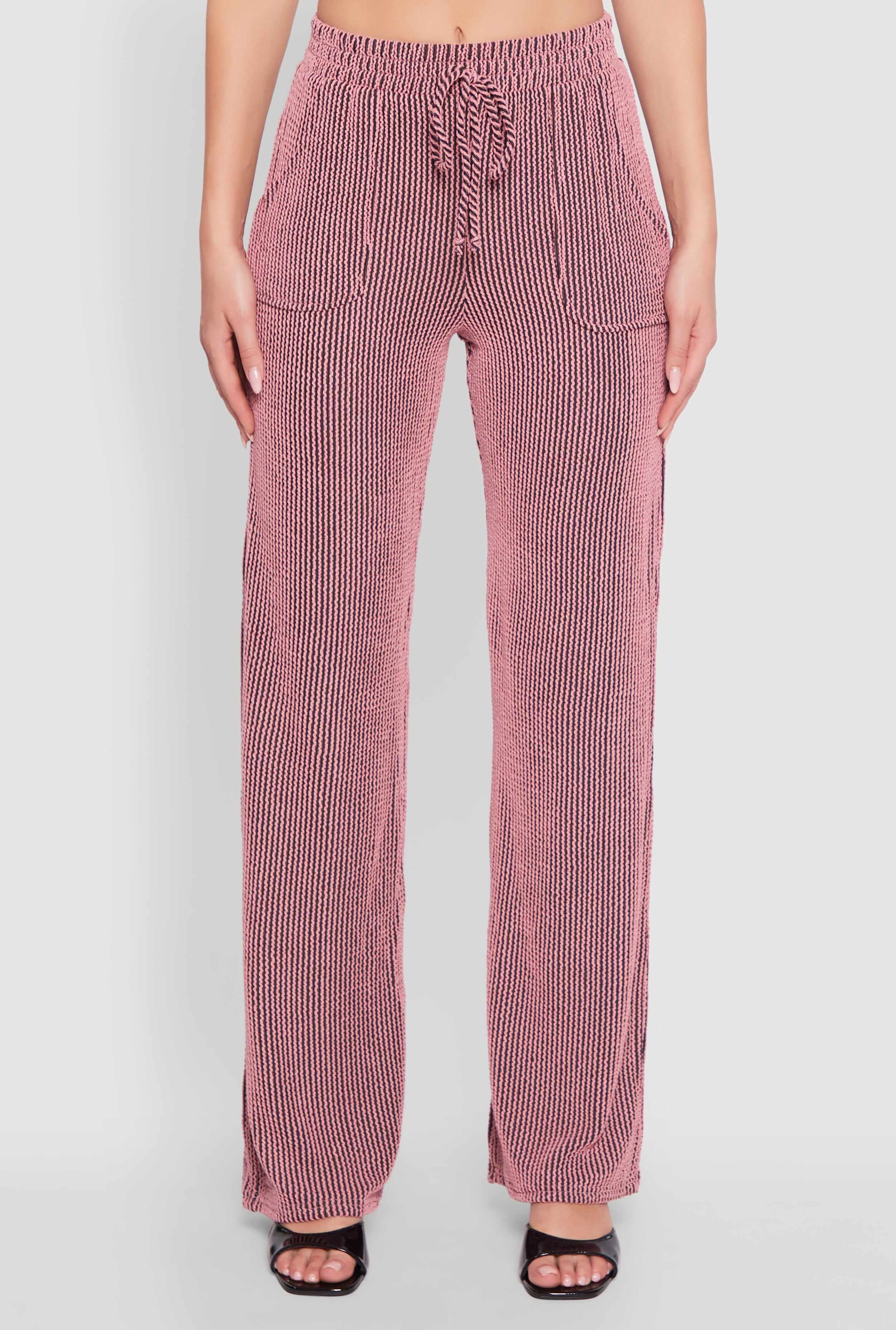 Rib Knit Shadow Stripe Straight Leg Pants