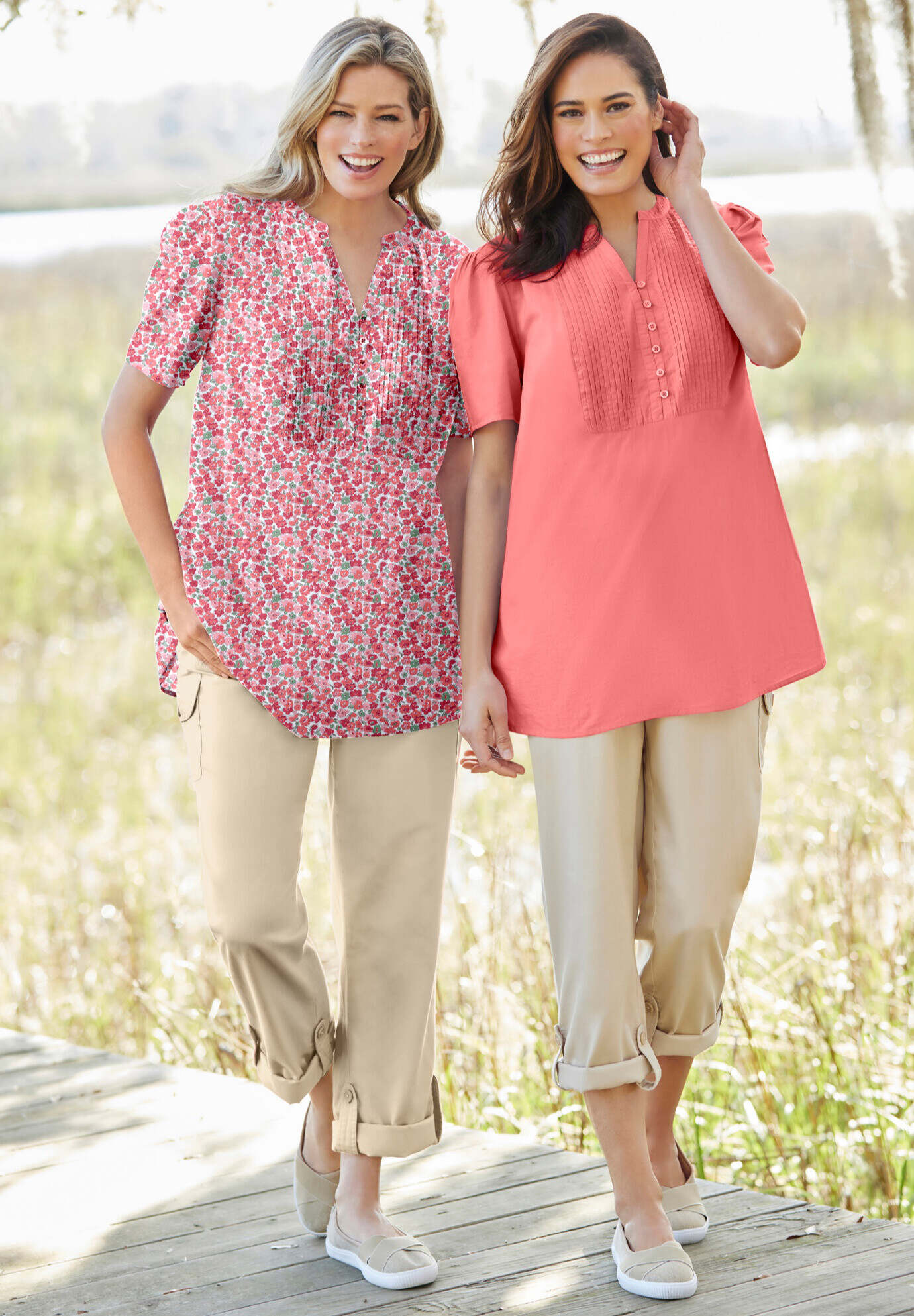 Pintucked Half-Button Tunic