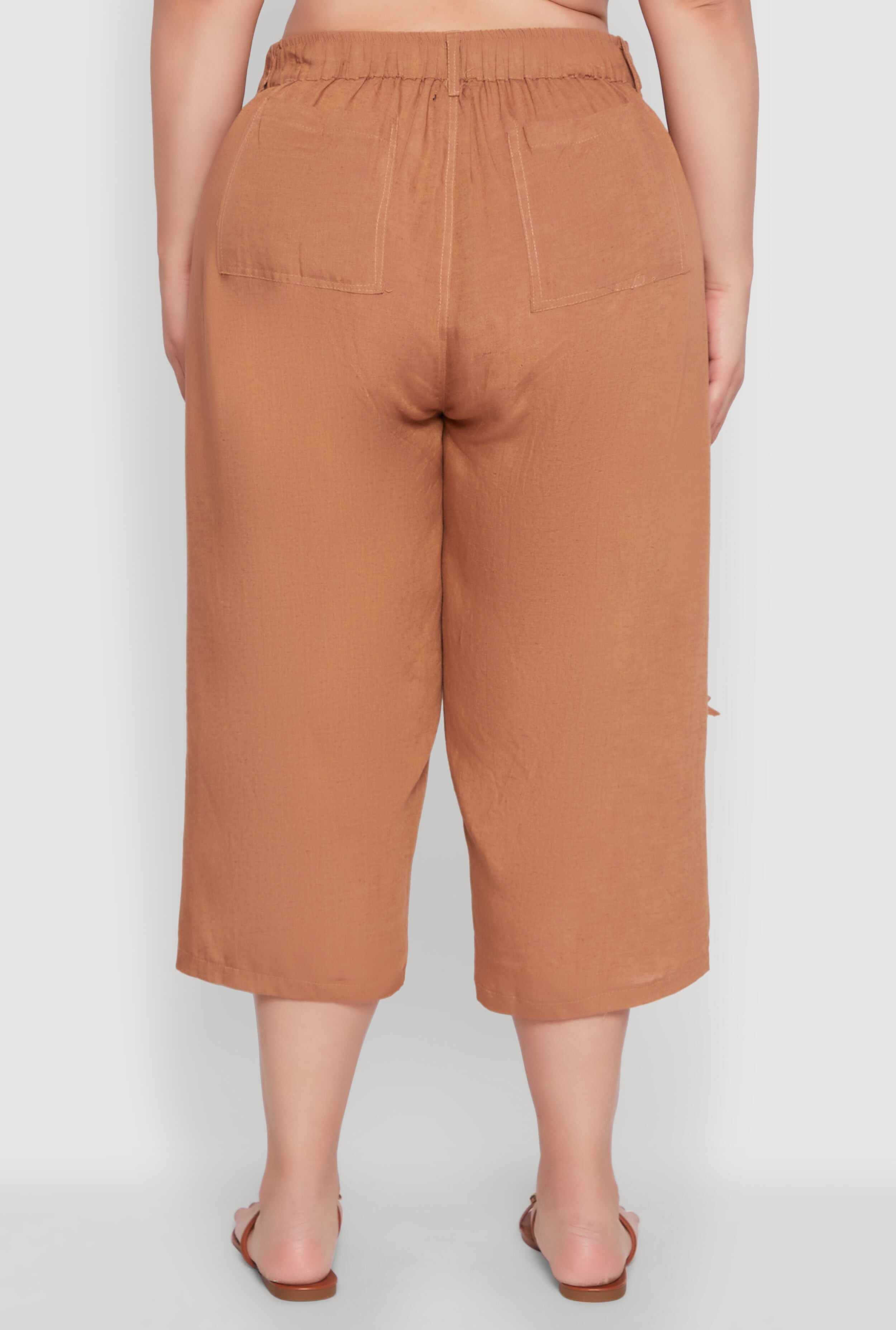 Plus Size Tie Cargo Pocket Capri Pants